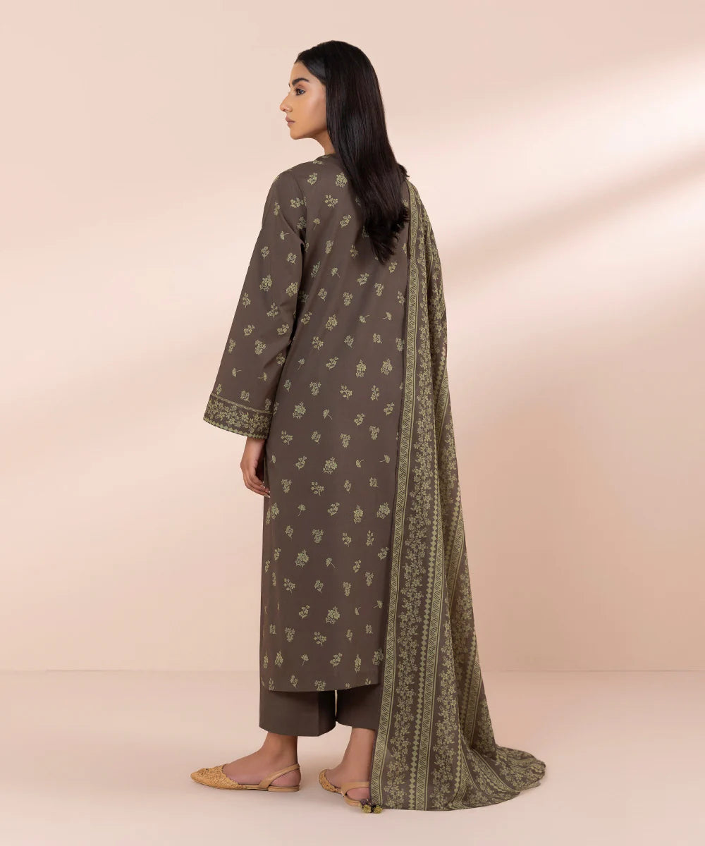 Sapphire Brown 3 Piece Lawn Outfit