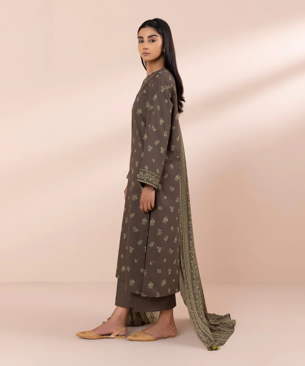Sapphire Brown 3 Piece Lawn Outfit