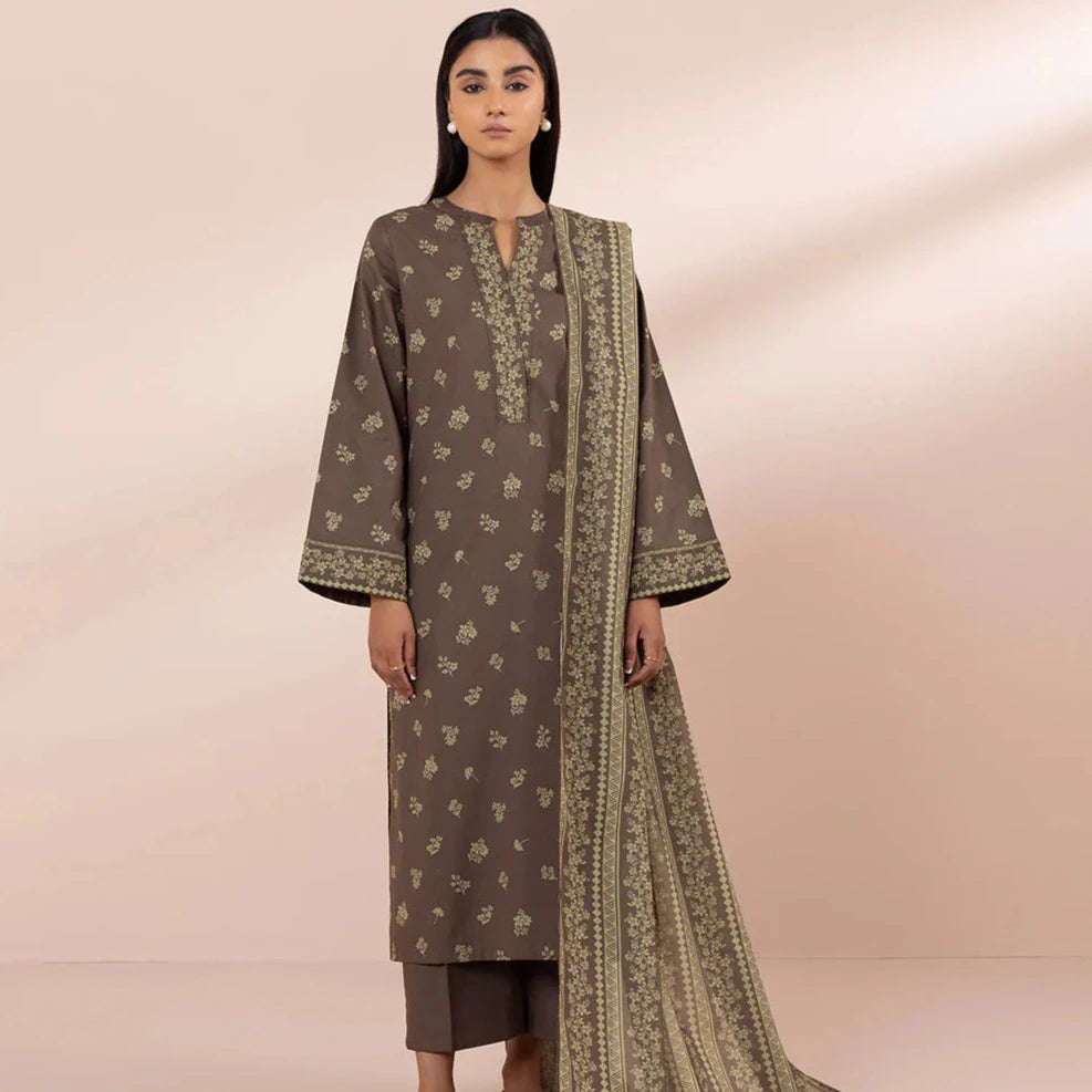 Sapphire Brown 3 Piece Lawn Outfit