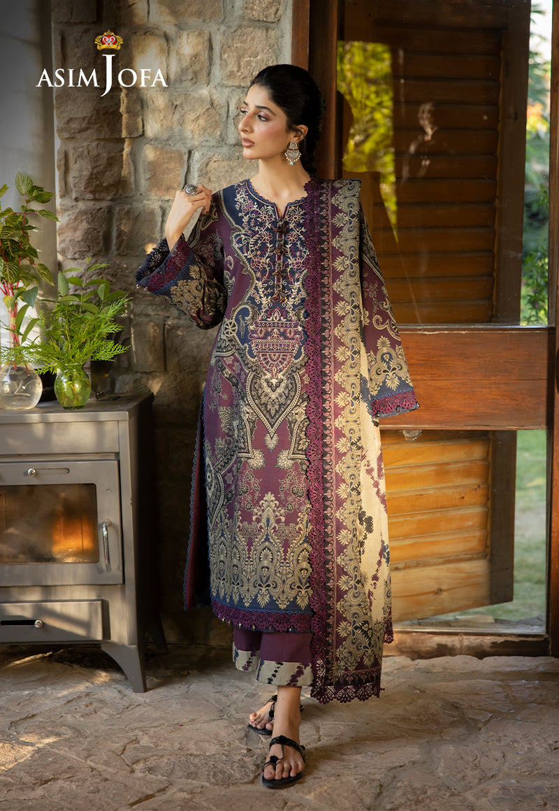 Asim Jofa Purple 3 Piece Khaddar Outfit