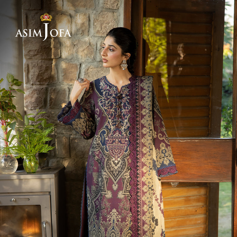 Asim Jofa Purple 3 Piece Khaddar Outfit