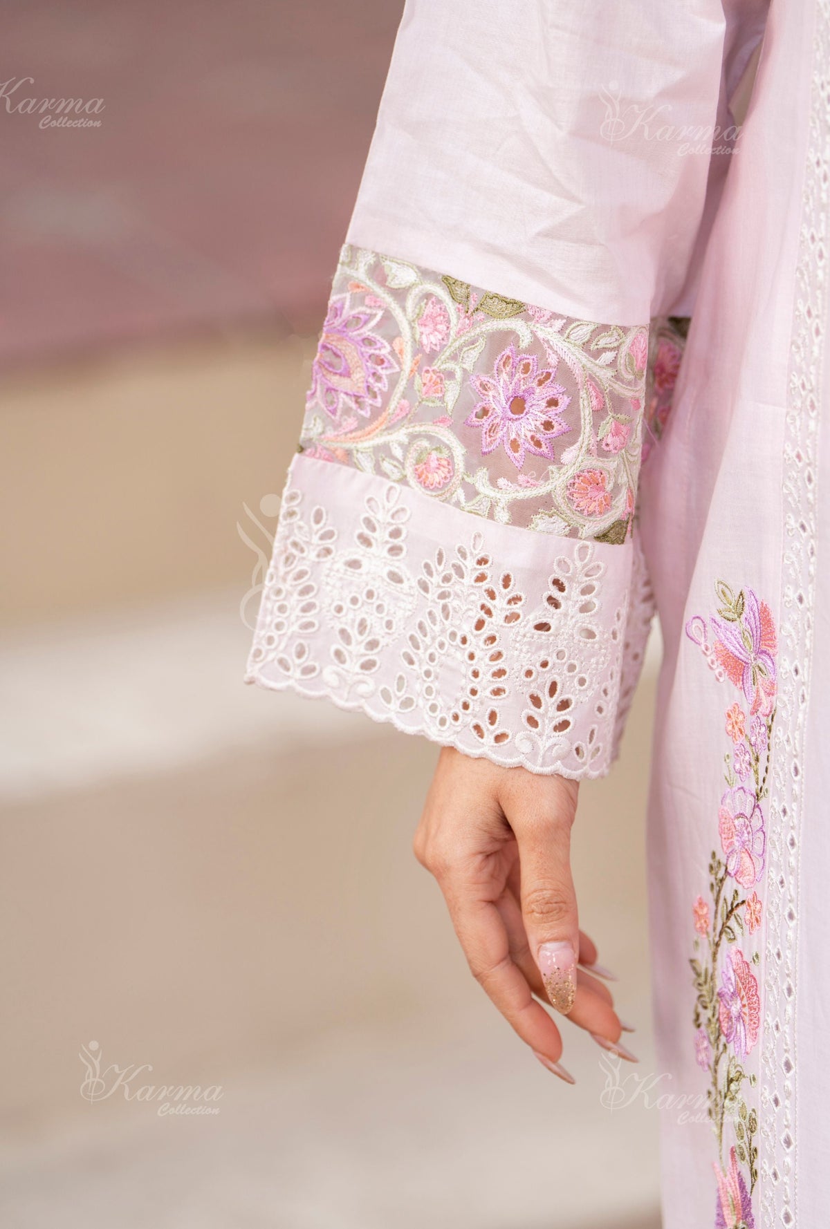 Karma Paled Baby Pink 3 Piece Lawn Outfit