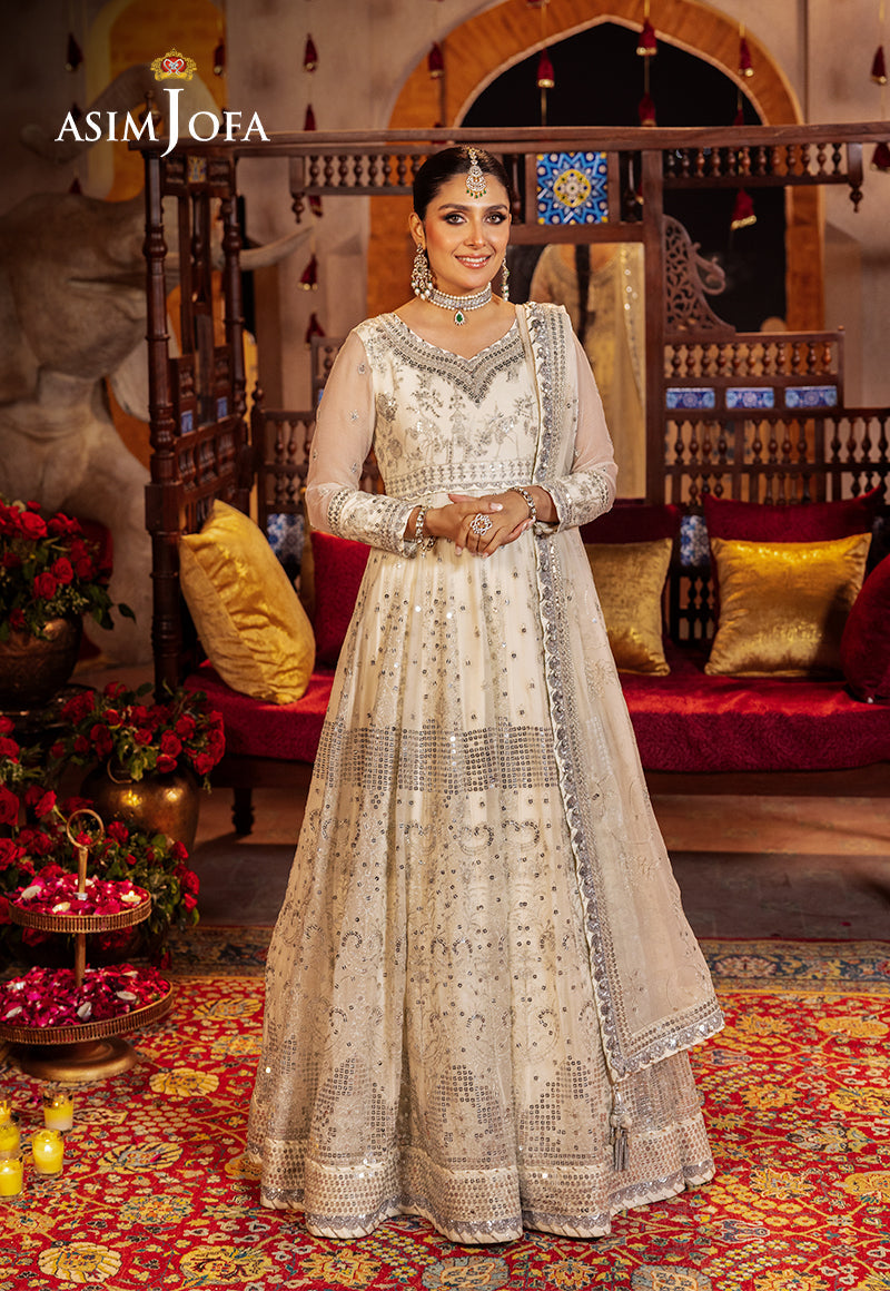 Asim Jofa White 3 Piece Chiffon Anarkali Outfit