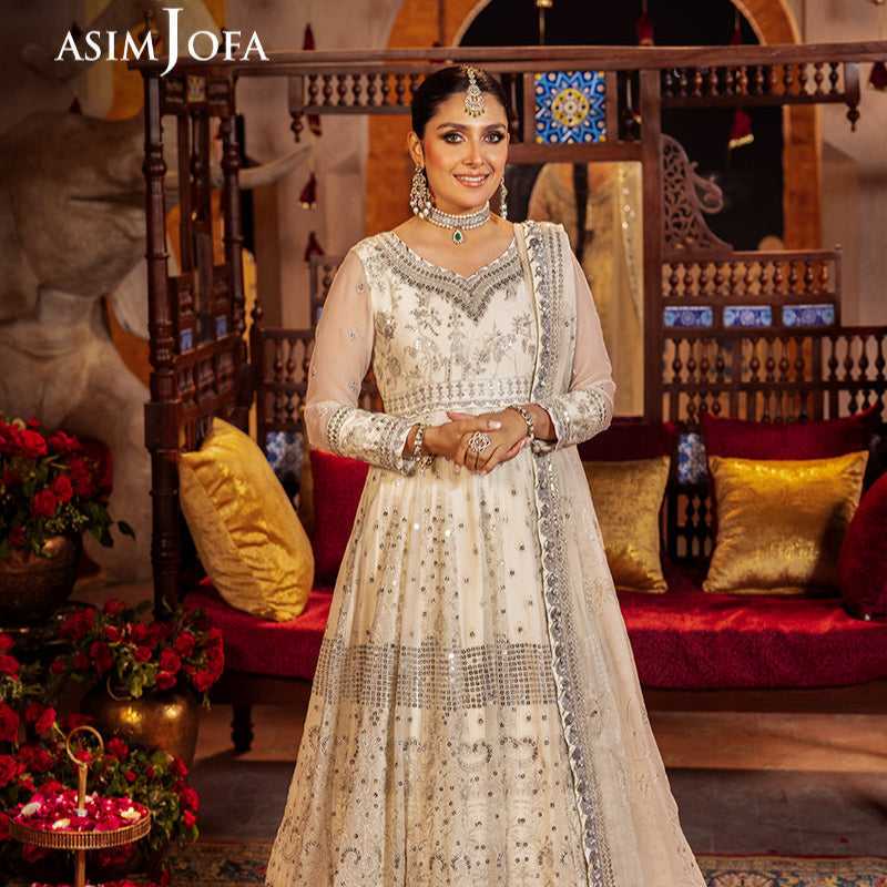 Asim Jofa White 3 Piece Chiffon Anarkali Outfit