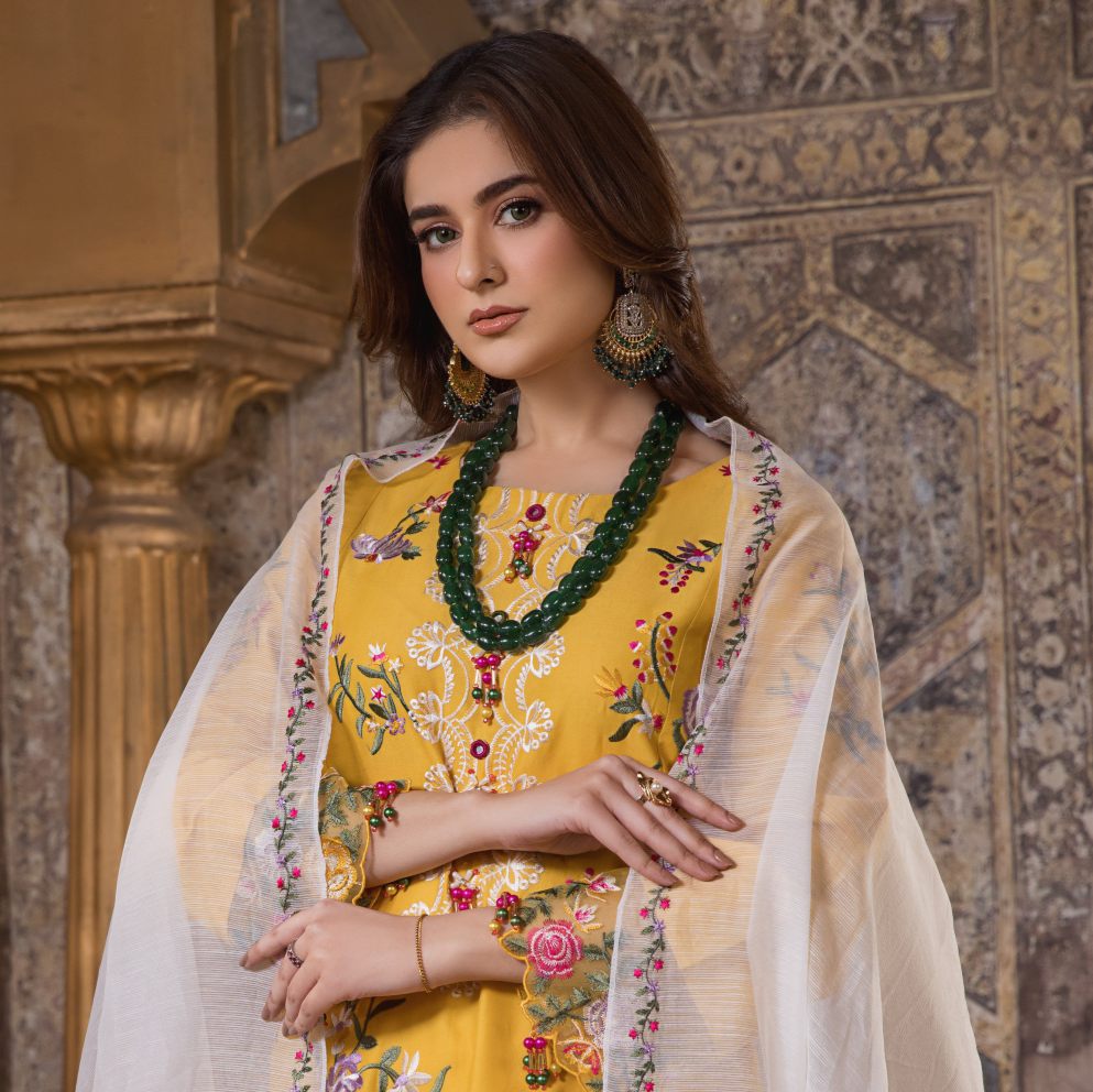 Yellow and White 3 Piece Designer Lawn Outfit