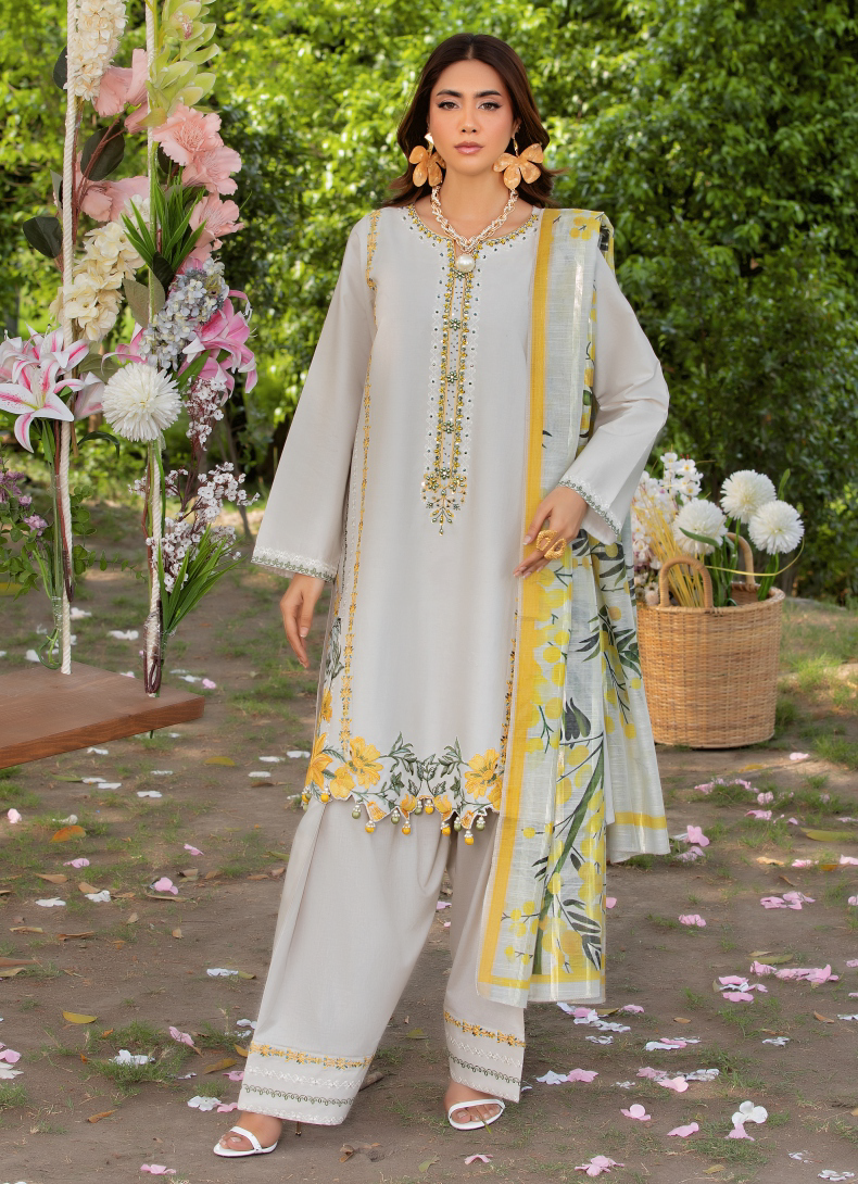 Light Grey 3 Piece Designer Lawn Outfit