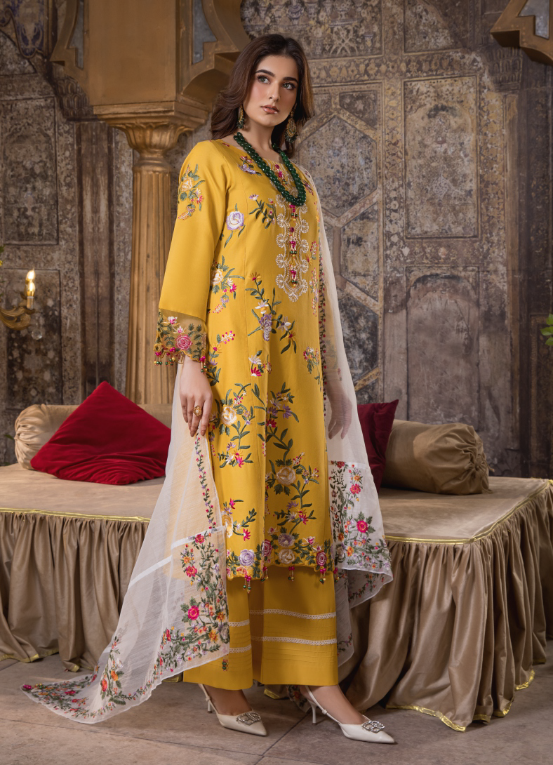 Yellow and White 3 Piece Designer Lawn Outfit