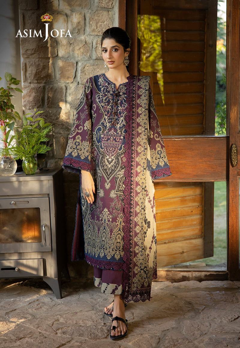 Asim Jofa Purple 3 Piece Khaddar Outfit