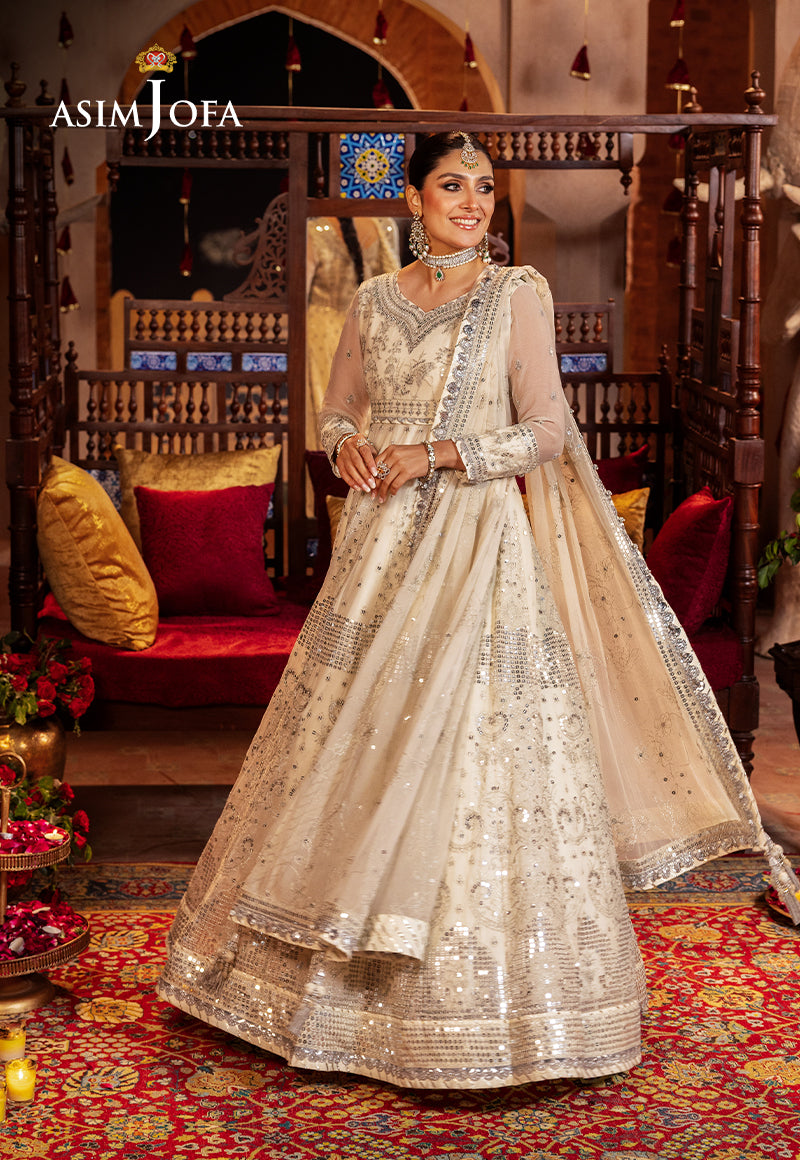 Asim Jofa White 3 Piece Chiffon Anarkali Outfit