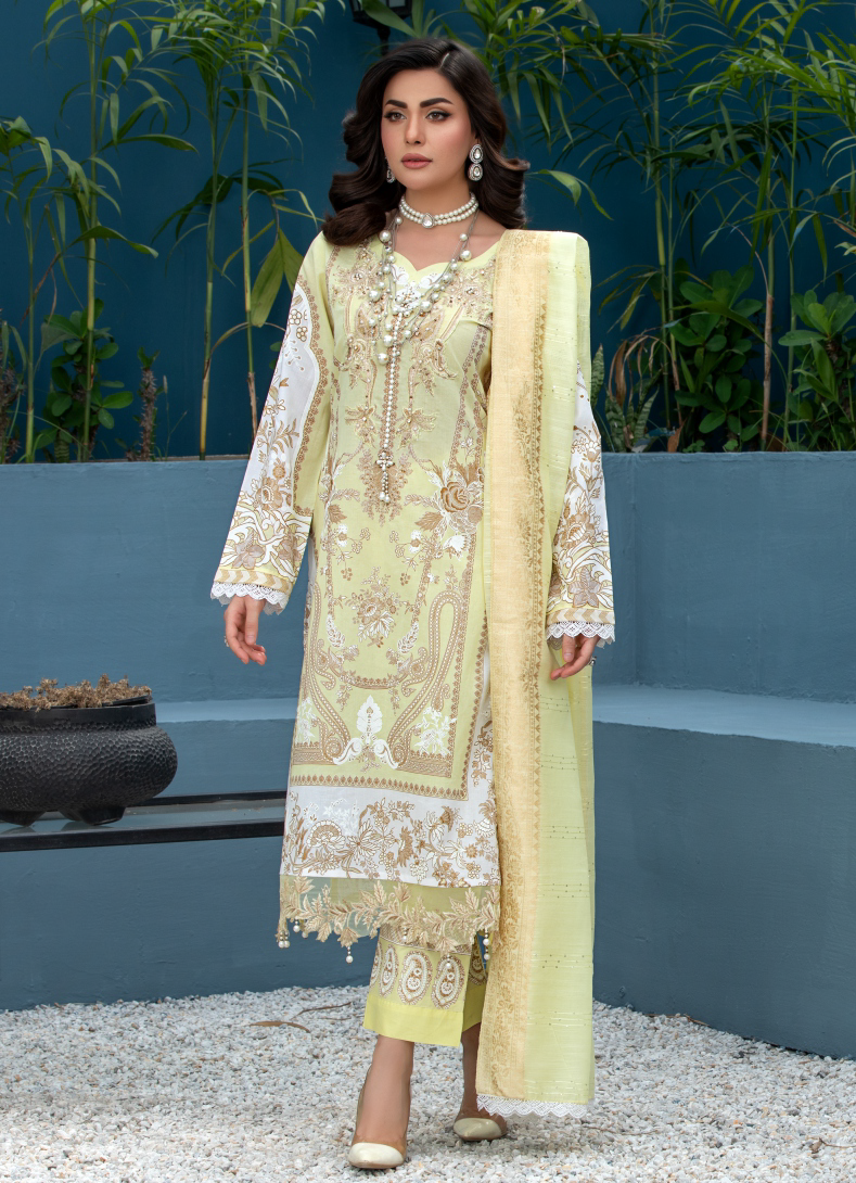 Lime 3 Piece Designer Lawn Outfit