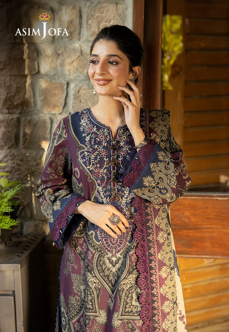 Asim Jofa Purple 3 Piece Khaddar Outfit