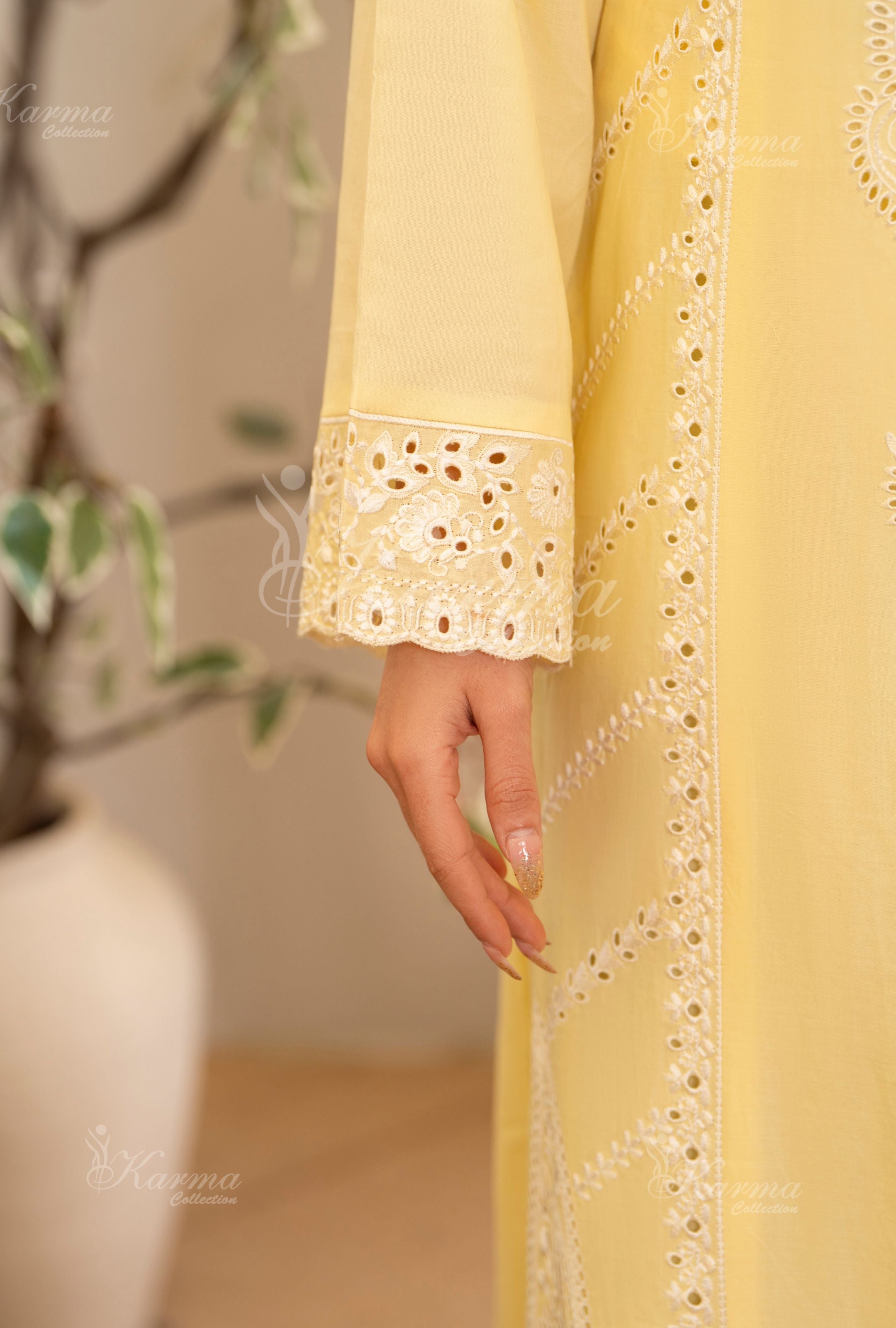 Karma Pastel Yellow 3 Piece Lawn Outfit