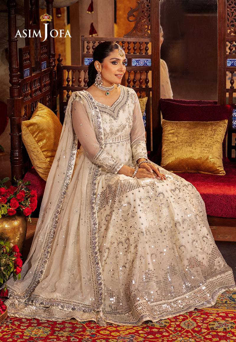 Asim Jofa White 3 Piece Chiffon Anarkali Outfit