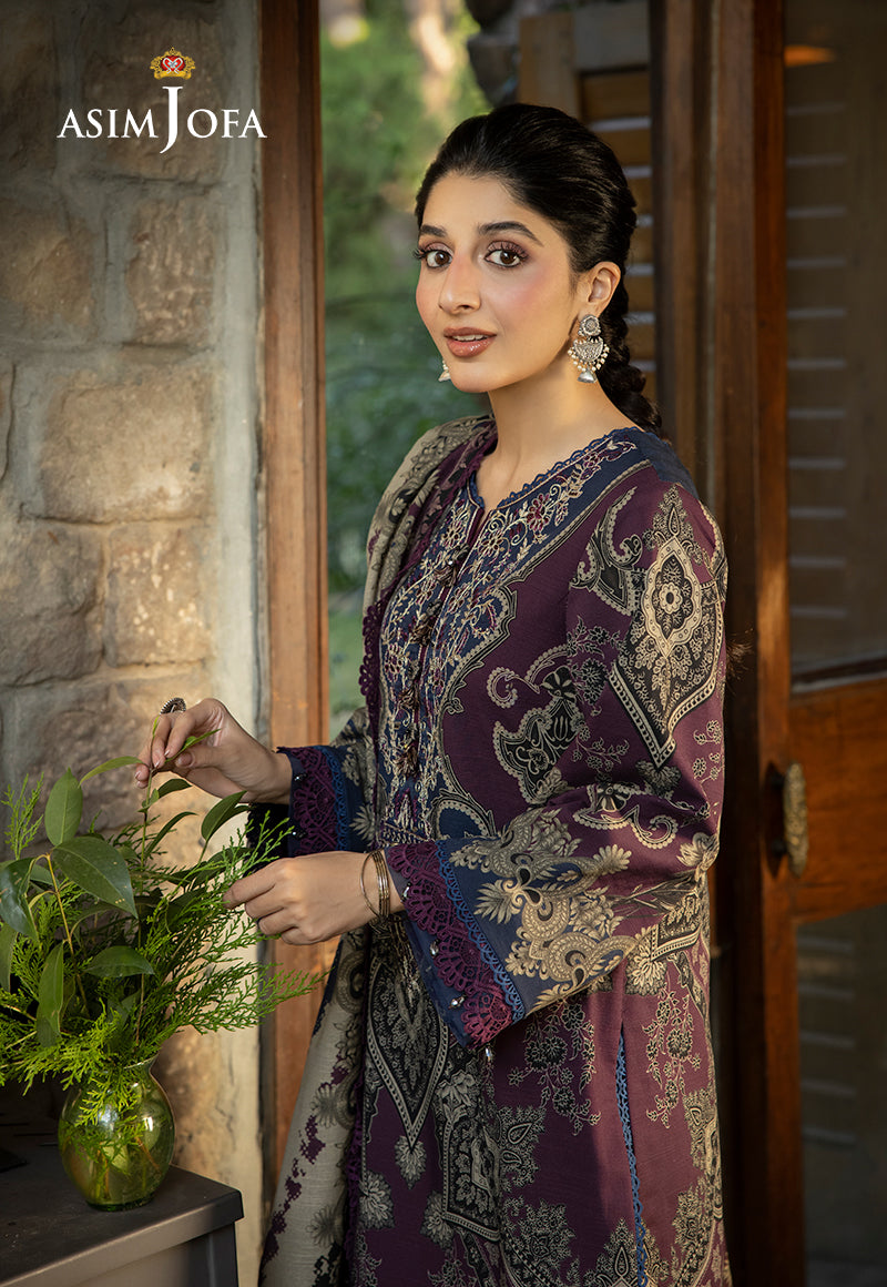 Asim Jofa Purple 3 Piece Khaddar Outfit