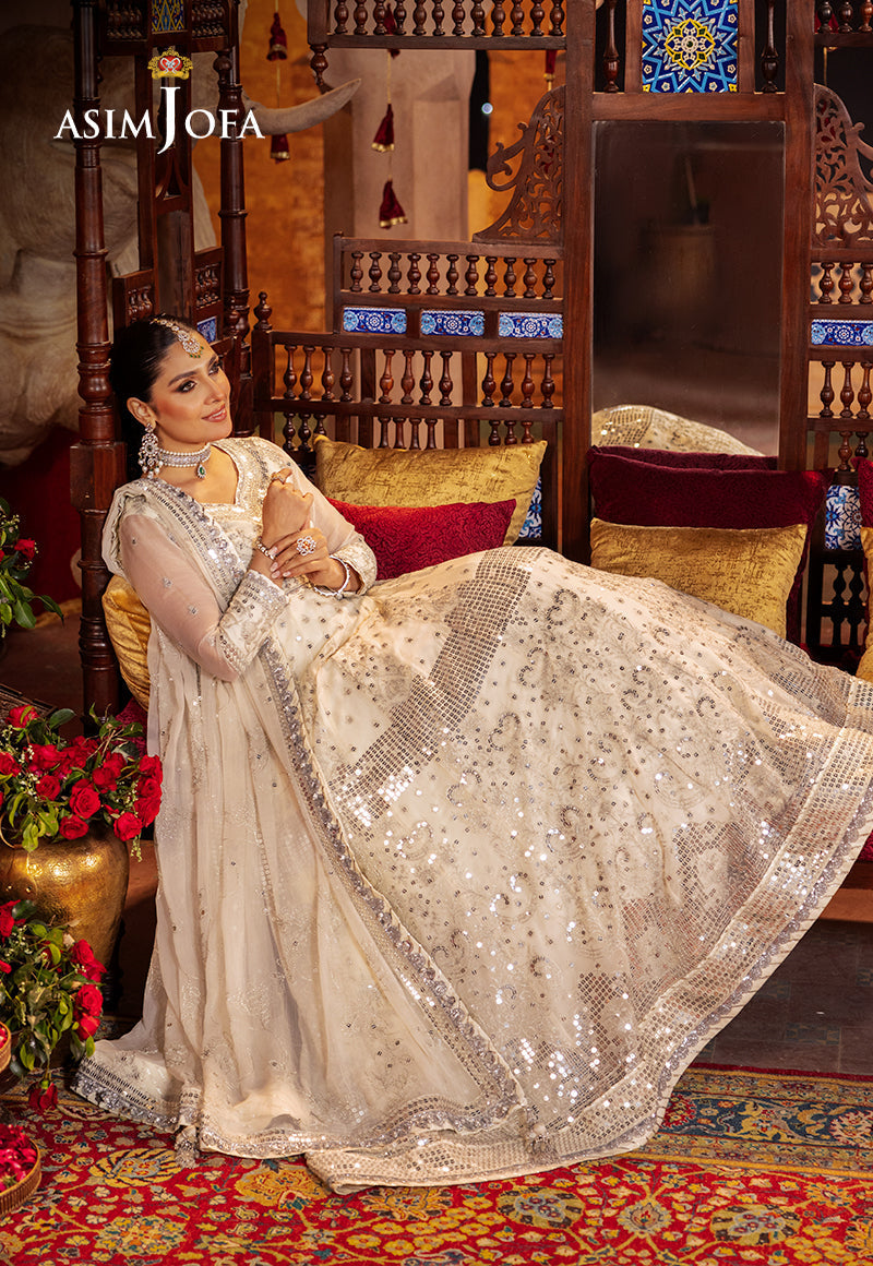 Asim Jofa White 3 Piece Chiffon Anarkali Outfit