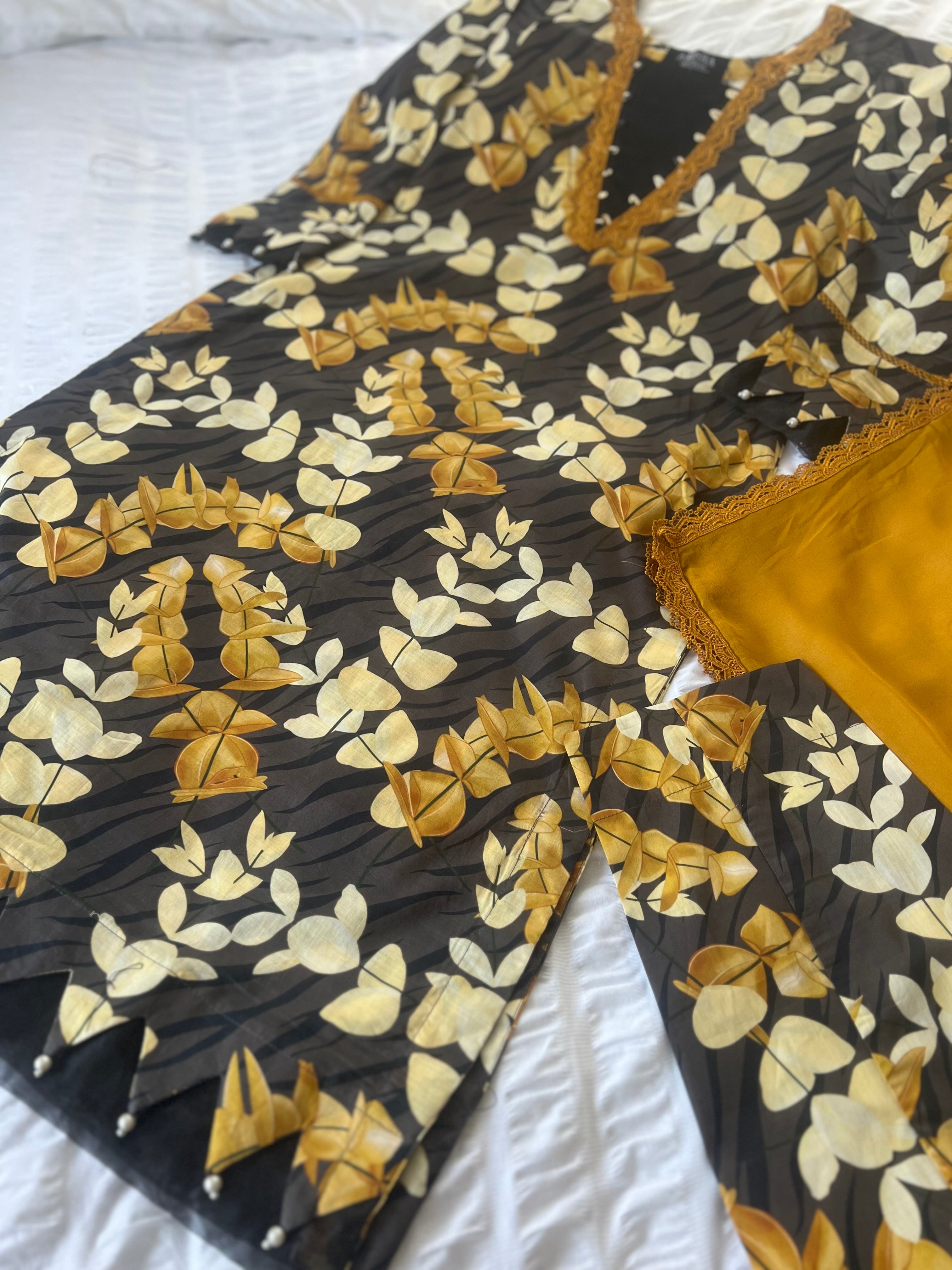 Baroque Black & Yellow 3 Piece Lawn Outfit