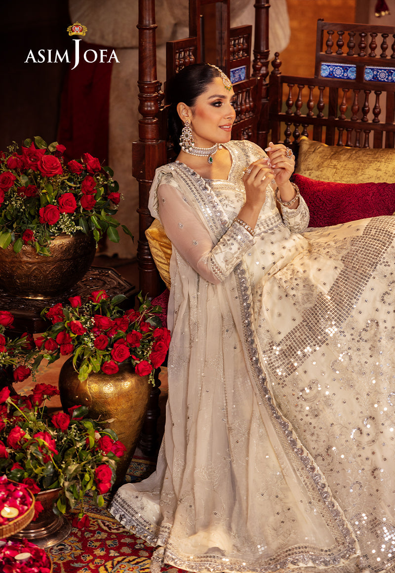 Asim Jofa White 3 Piece Chiffon Anarkali Outfit