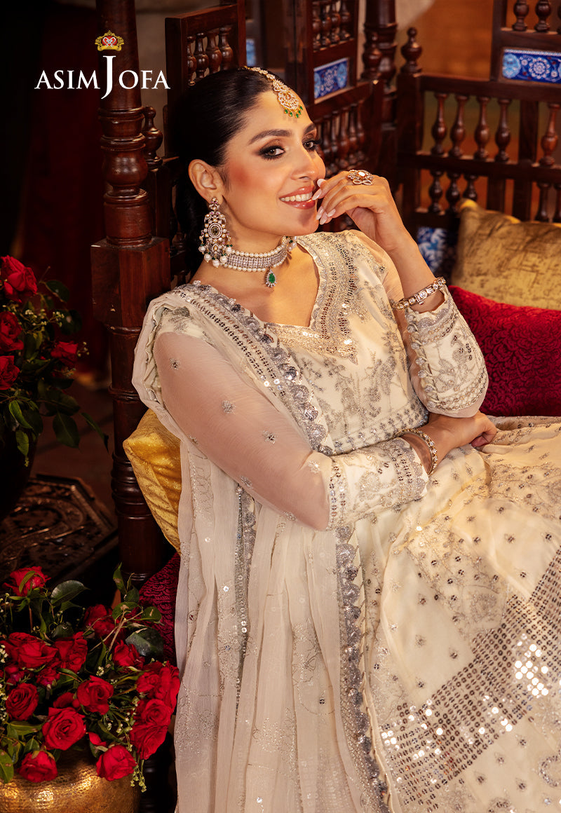 Asim Jofa White 3 Piece Chiffon Anarkali Outfit