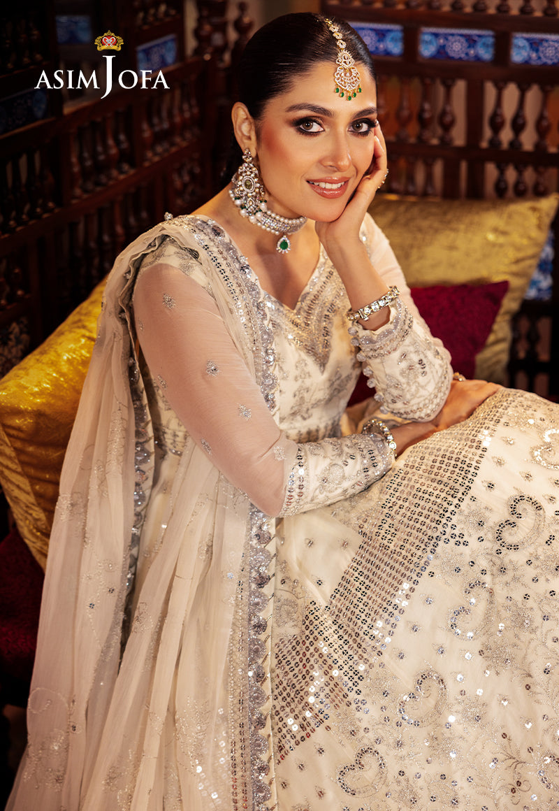 Asim Jofa White 3 Piece Chiffon Anarkali Outfit