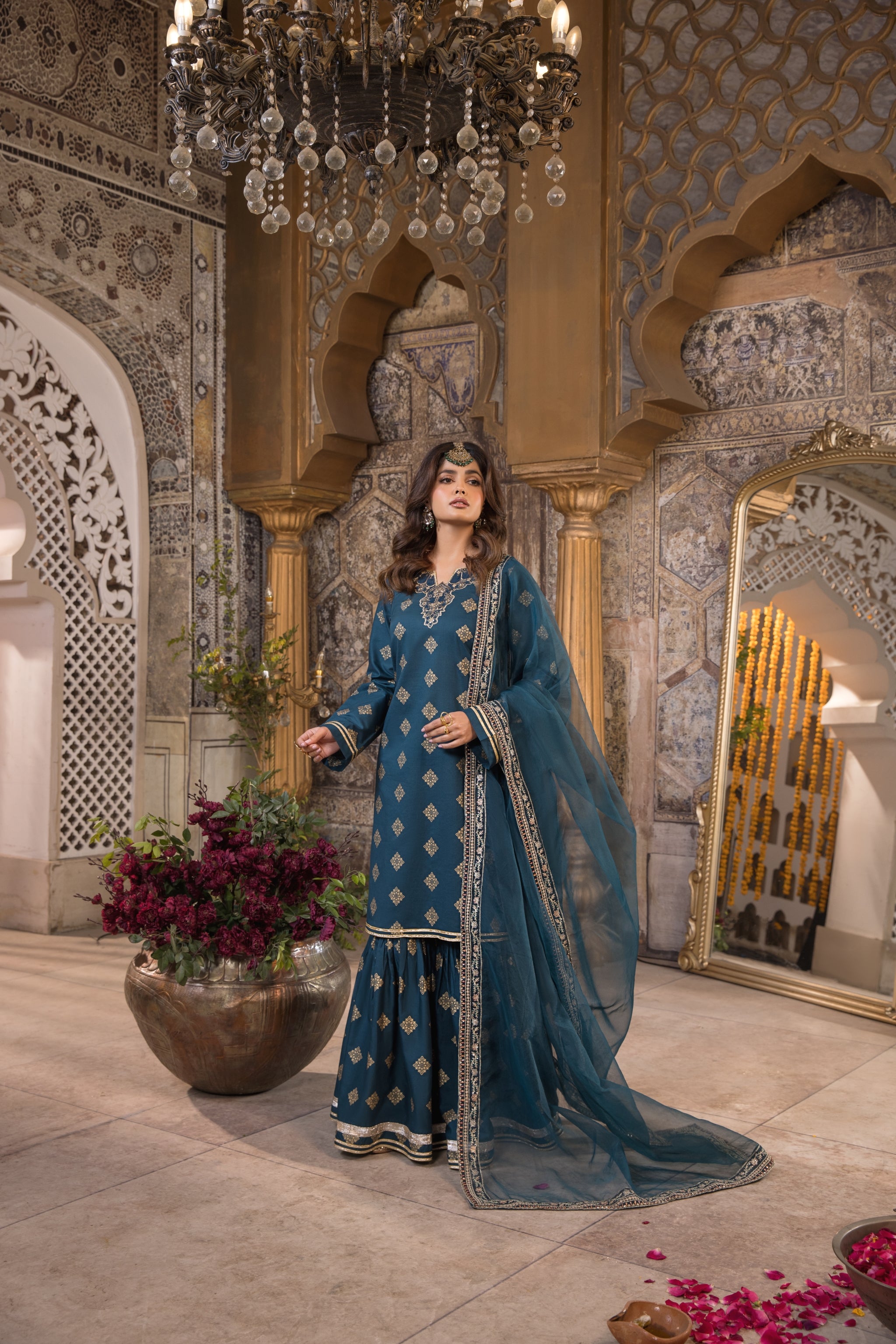 Teal 3 Piece Designer Cambric Outfit