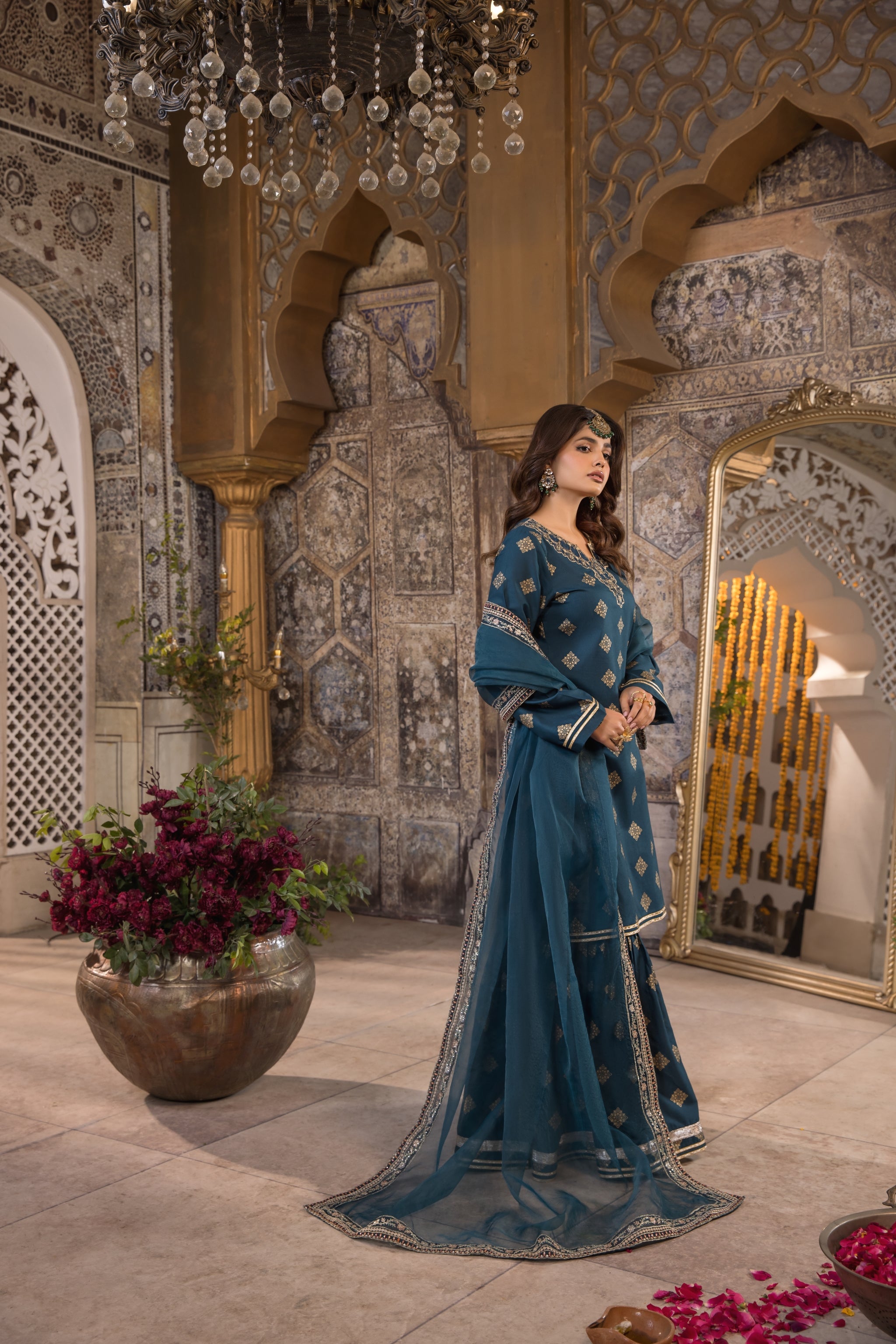 Teal 3 Piece Designer Cambric Outfit