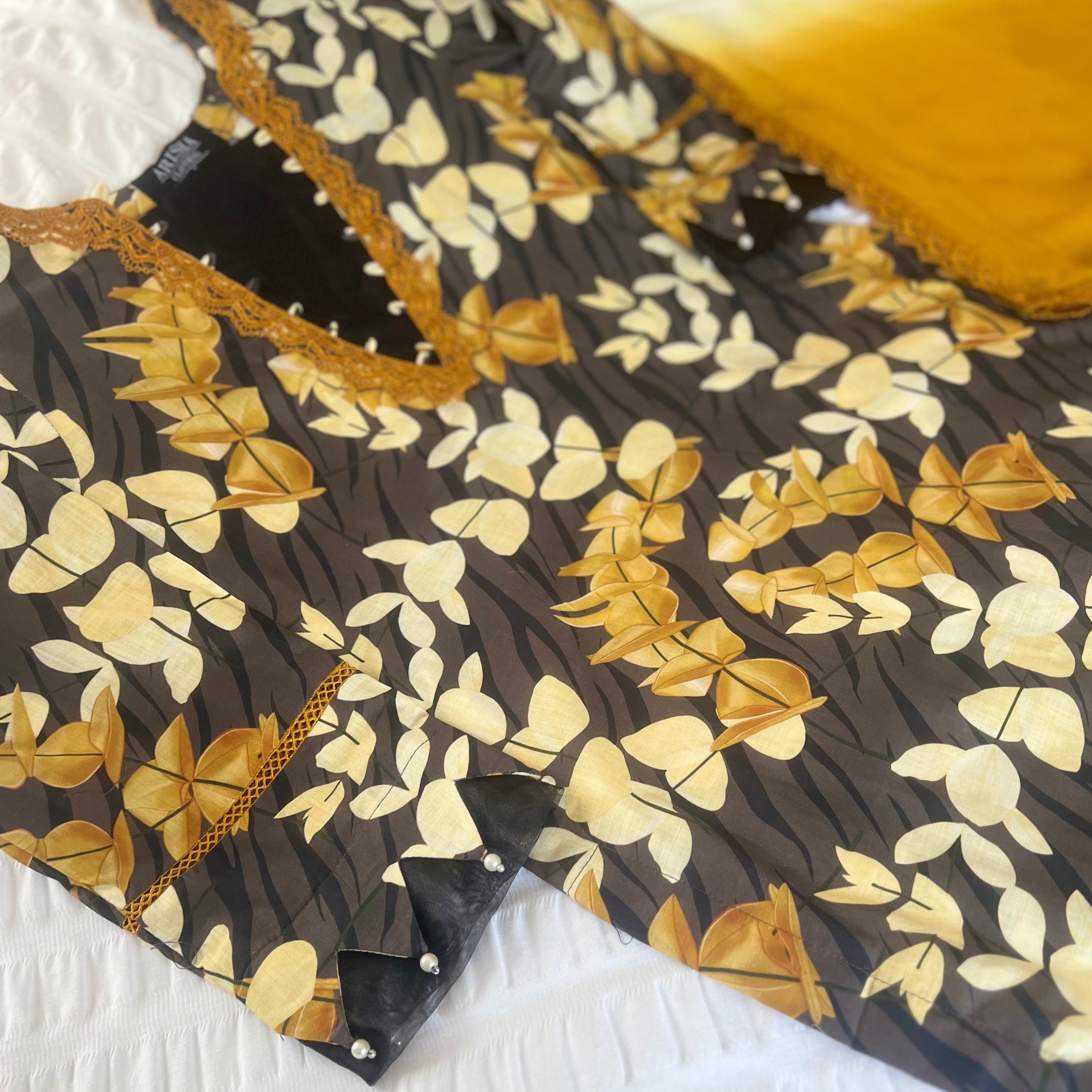 Baroque Black & Yellow 3 Piece Lawn Outfit