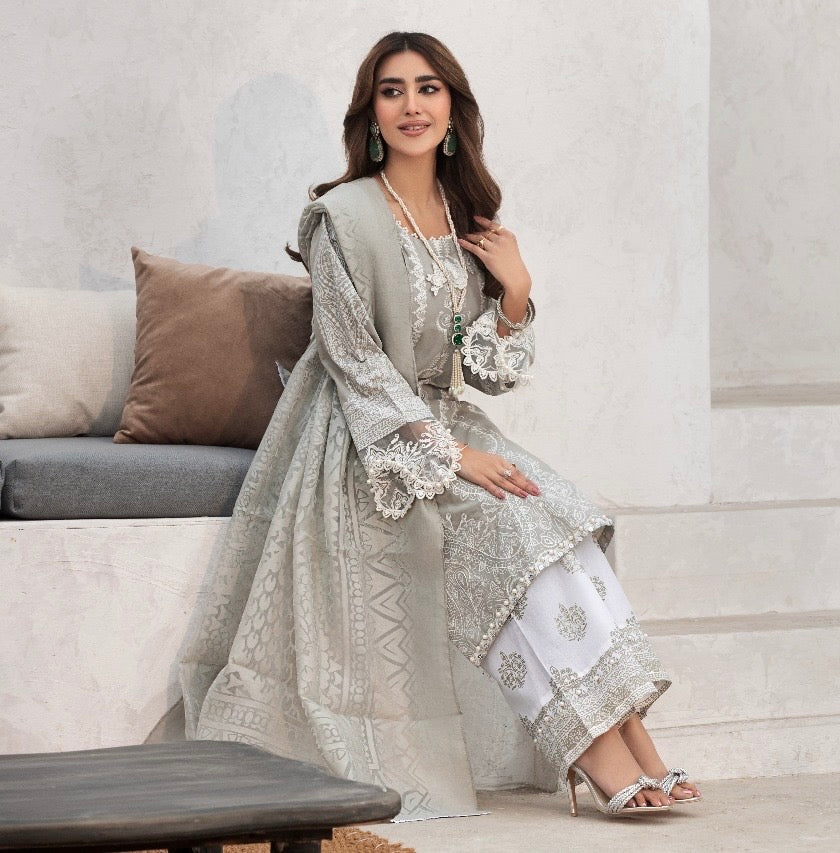 Grey 3 Piece Cambric Outfit