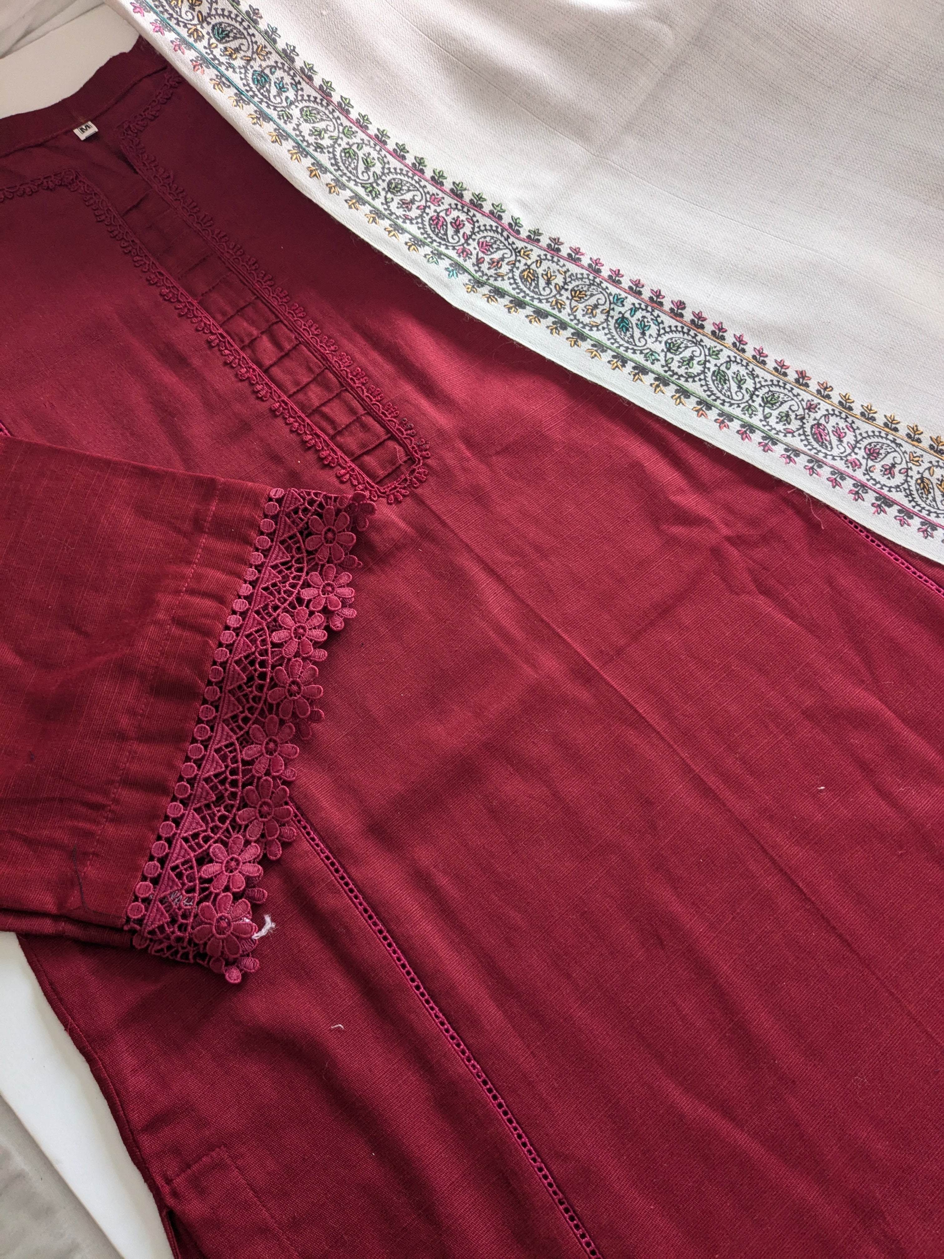 Maroon 3 Piece Khaddar Outfit (long kameez)