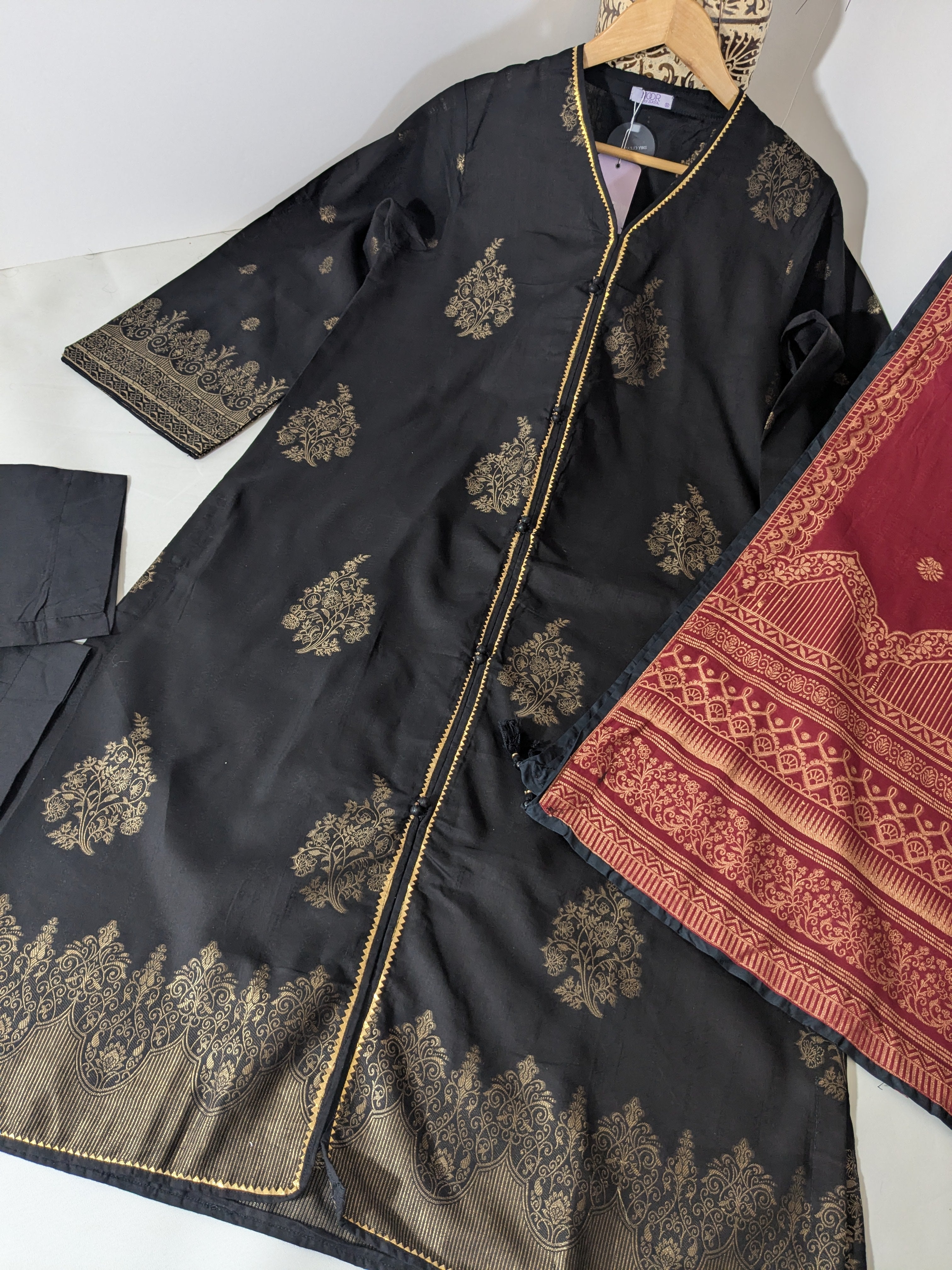Noor by Saya - Black and Red 3 Piece Lawn Outfit