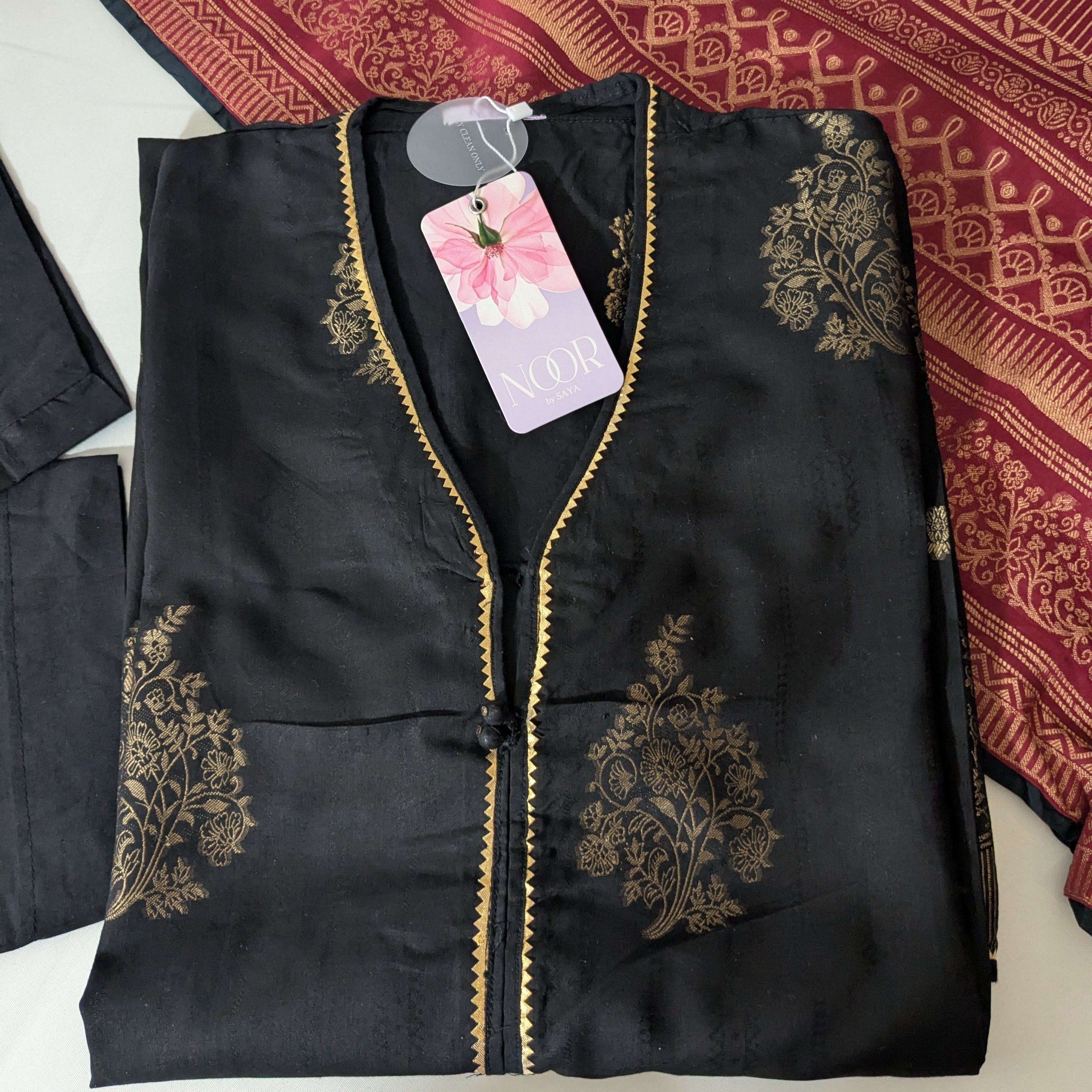 Noor by Saya - Black and Red 3 Piece Lawn Outfit