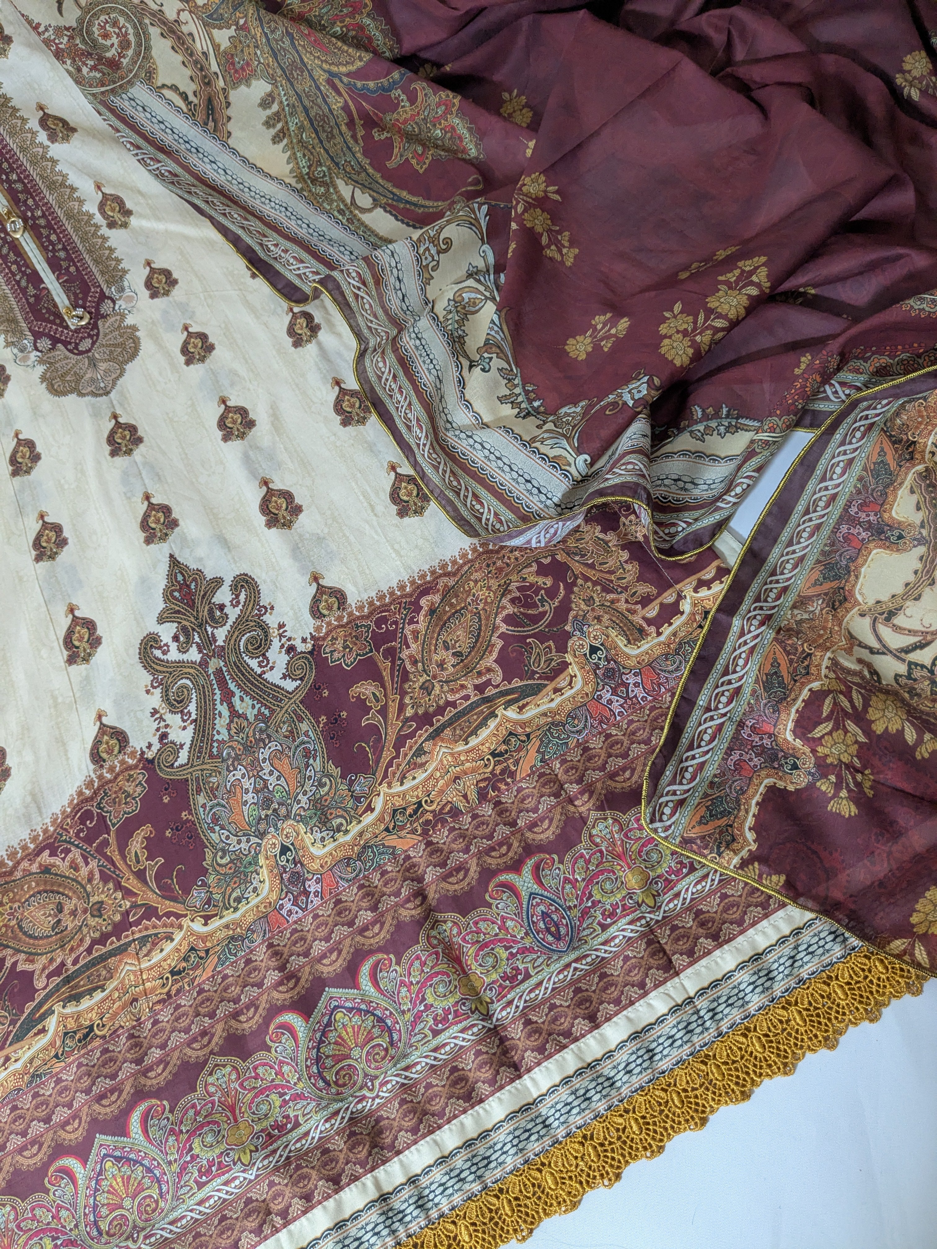 Asim Jofa Cream and Maroon 3 Piece Lawn Outfit