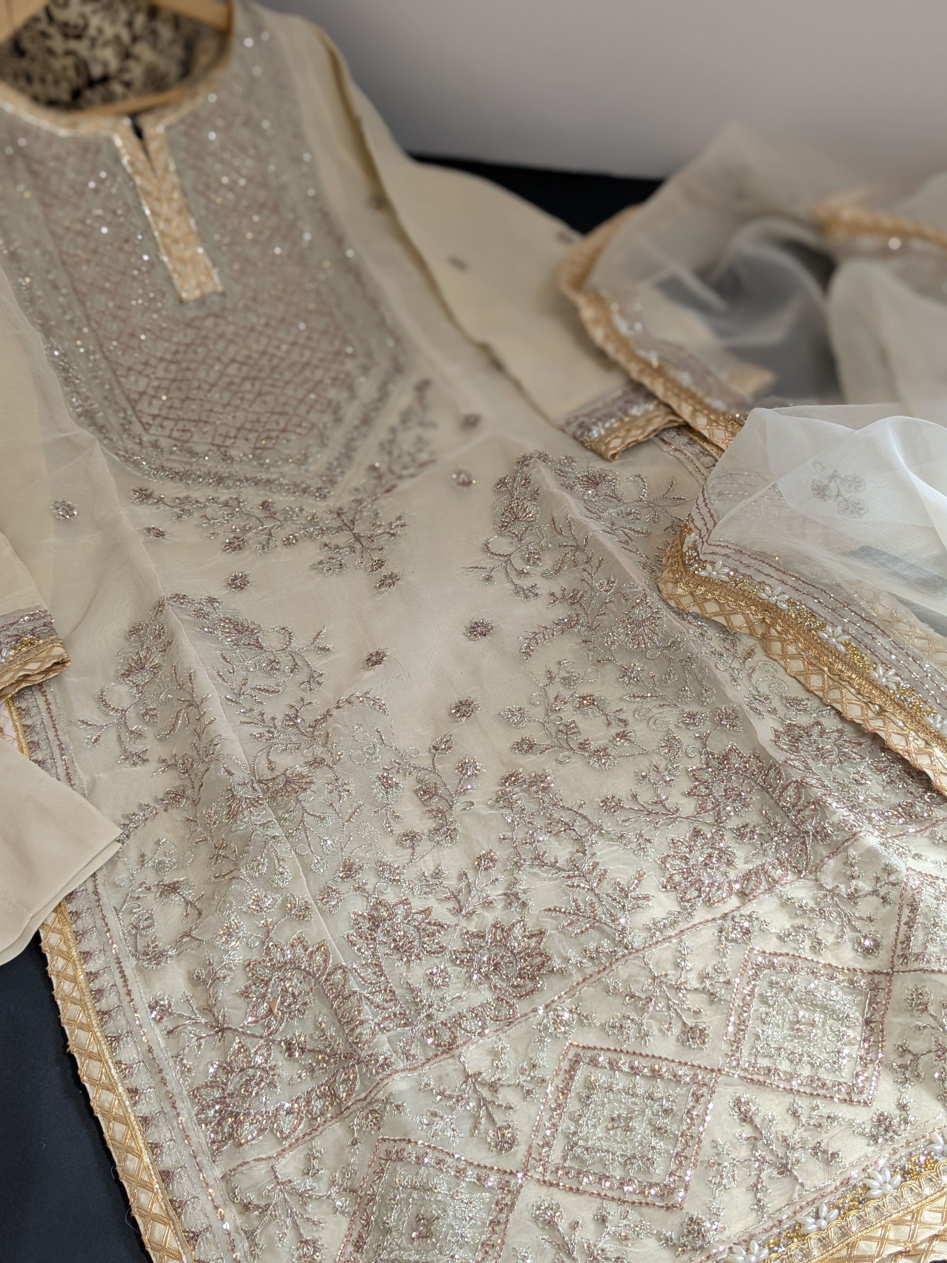 Asim Jofa Beige 3 Piece Organza Outfit