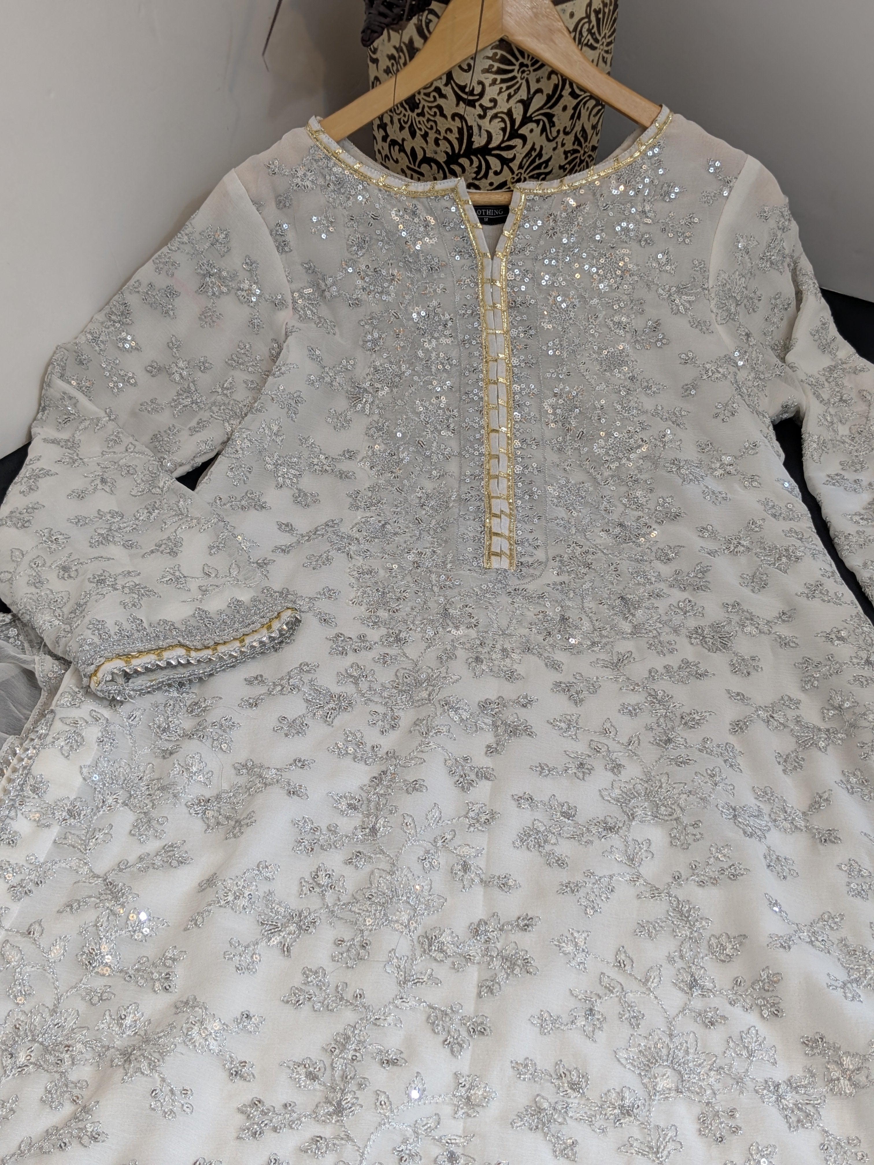 Asim Jofa Pearl White 3 Piece Chiffon Outfit