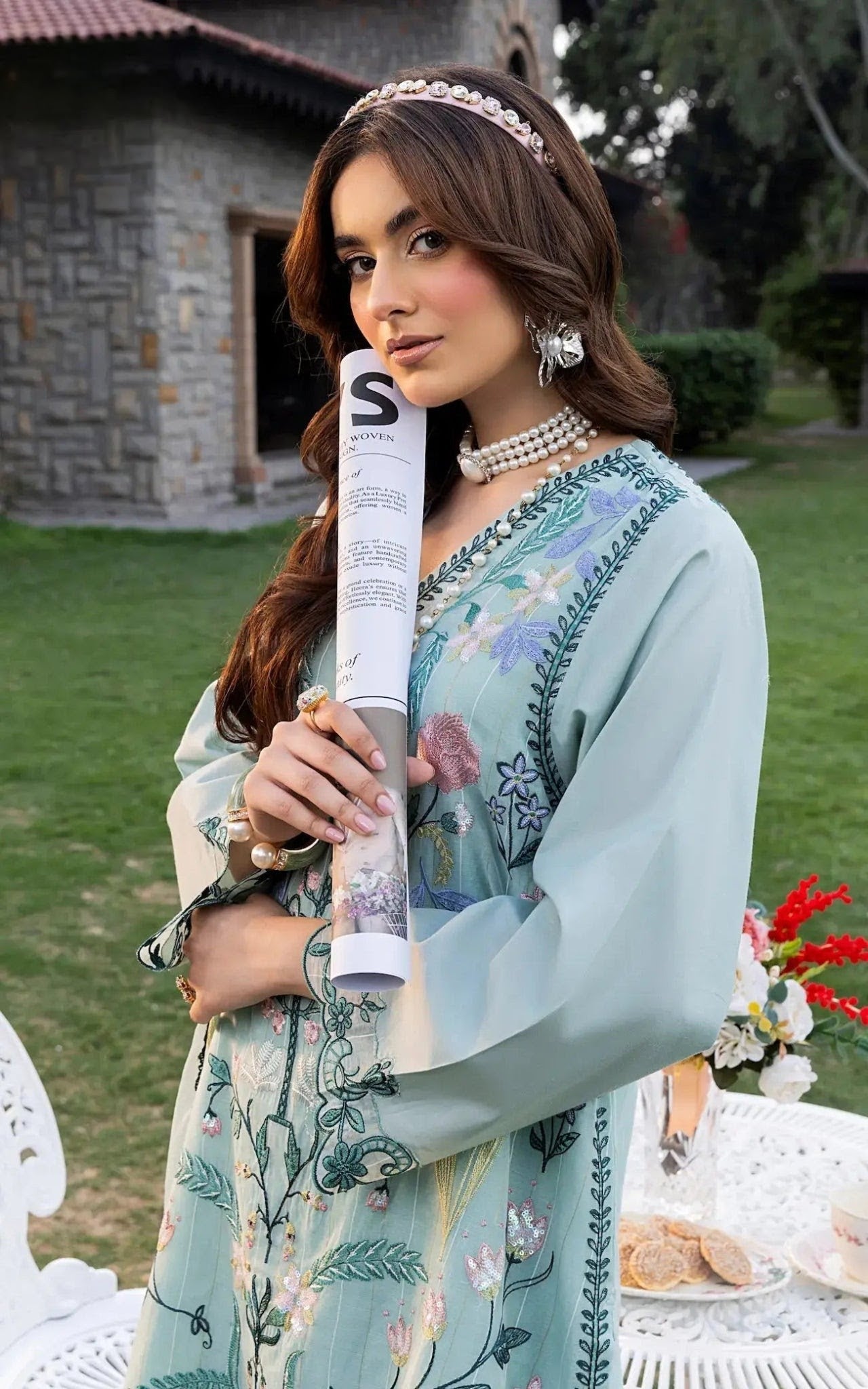 Farshi Blue 3 Piece Designer Cambric Outfit