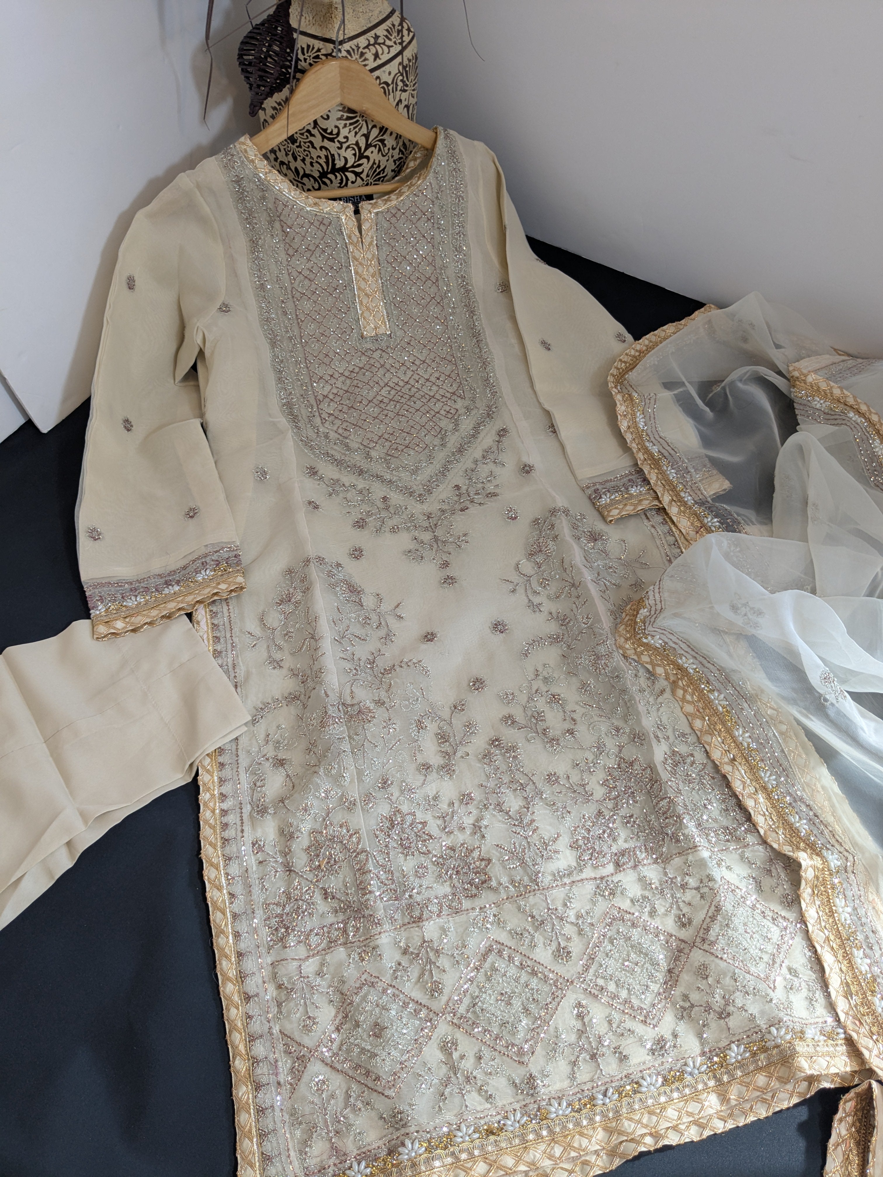 Asim Jofa Beige 3 Piece Organza Outfit
