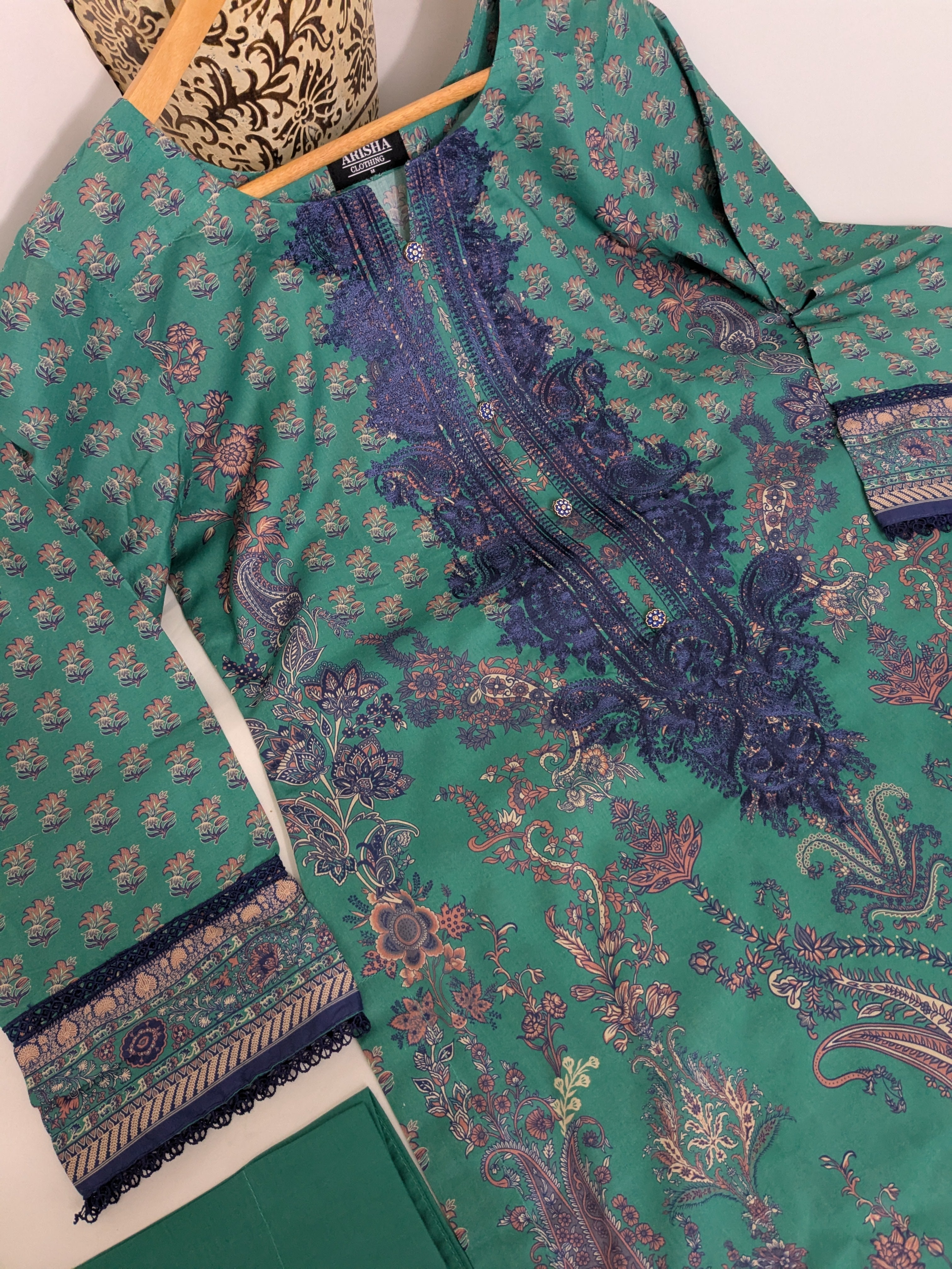 Khaadi Turquoise Embroidered 3 Piece Lawn Outfit