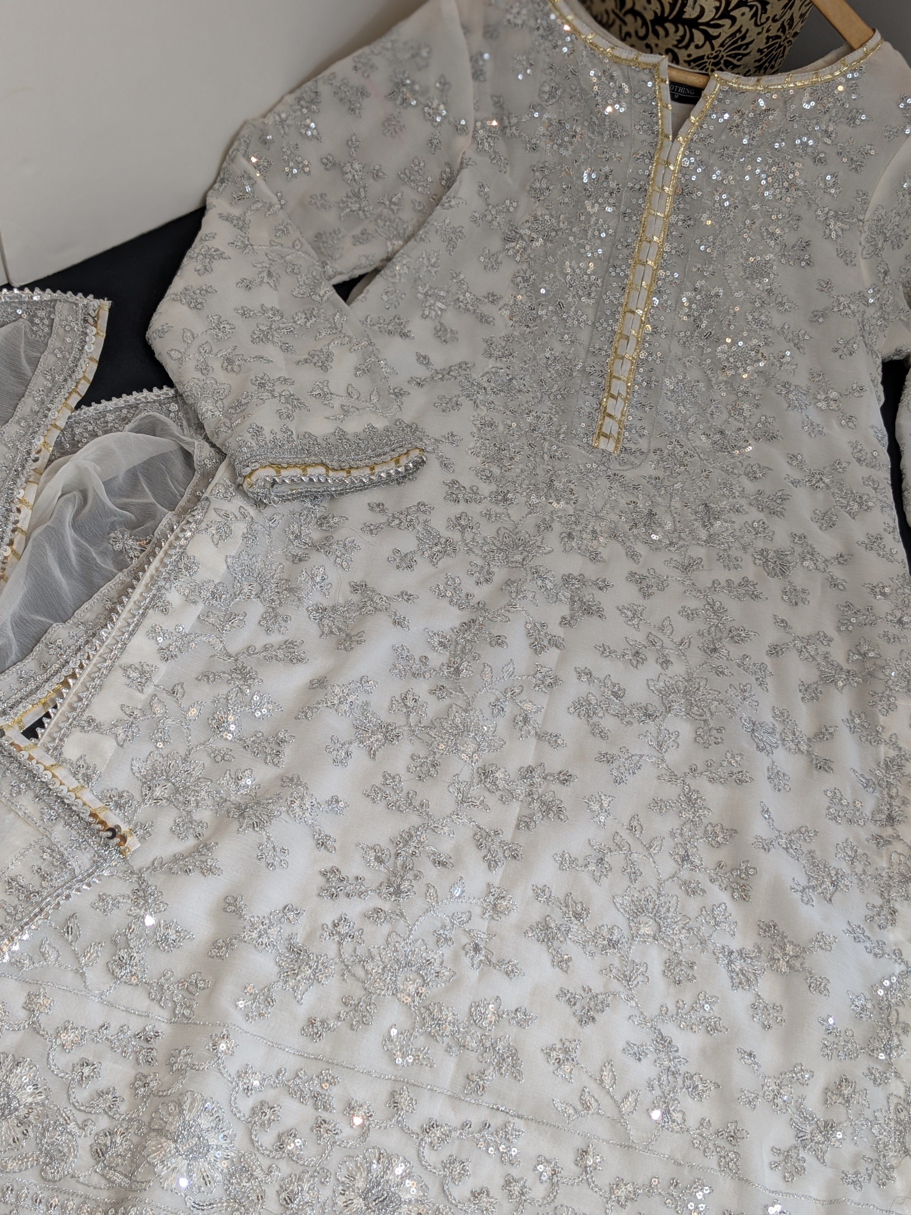 Asim Jofa Pearl White 3 Piece Chiffon Outfit