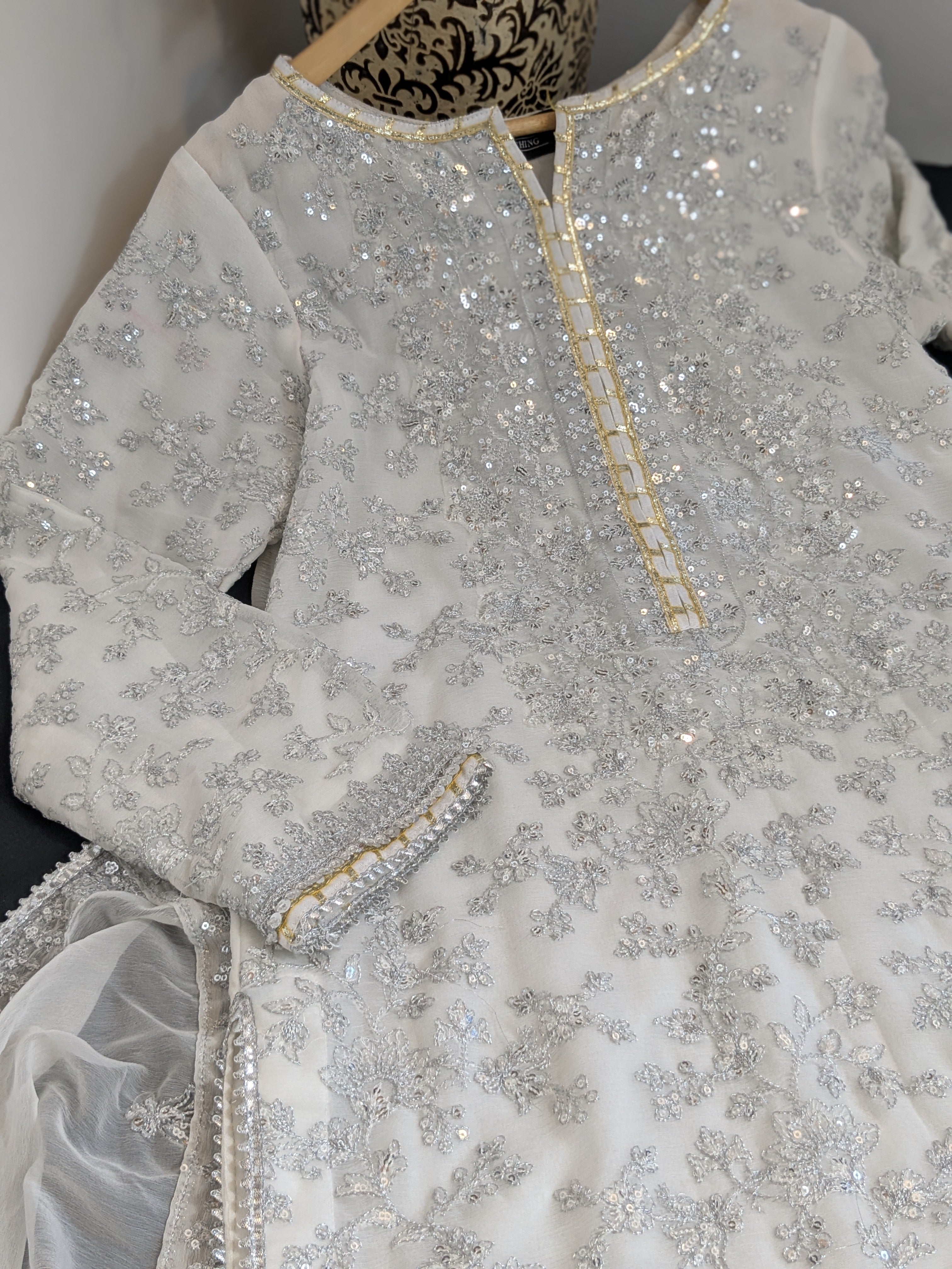 Asim Jofa Pearl White 3 Piece Chiffon Outfit