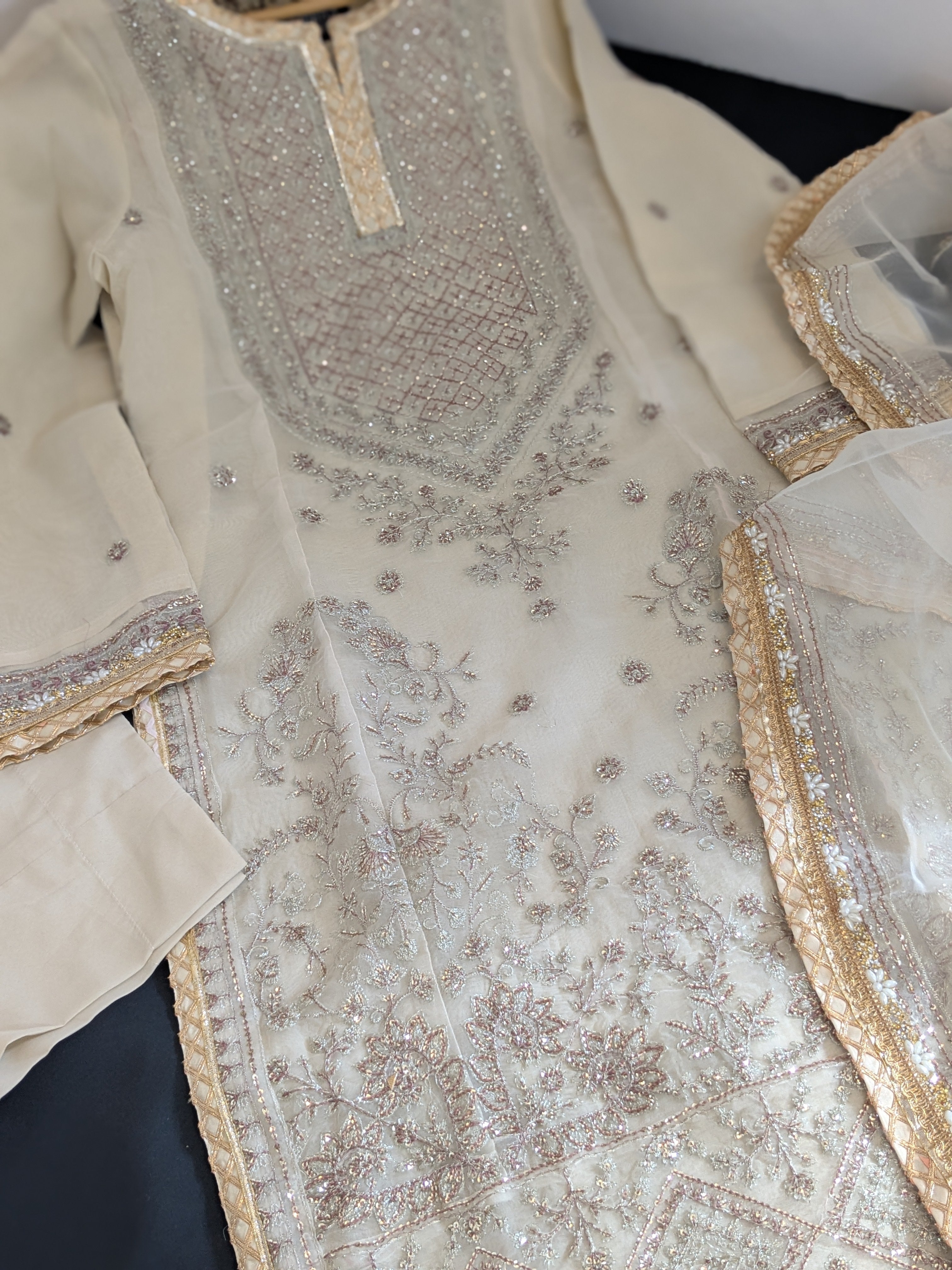 Asim Jofa Beige 3 Piece Organza Outfit