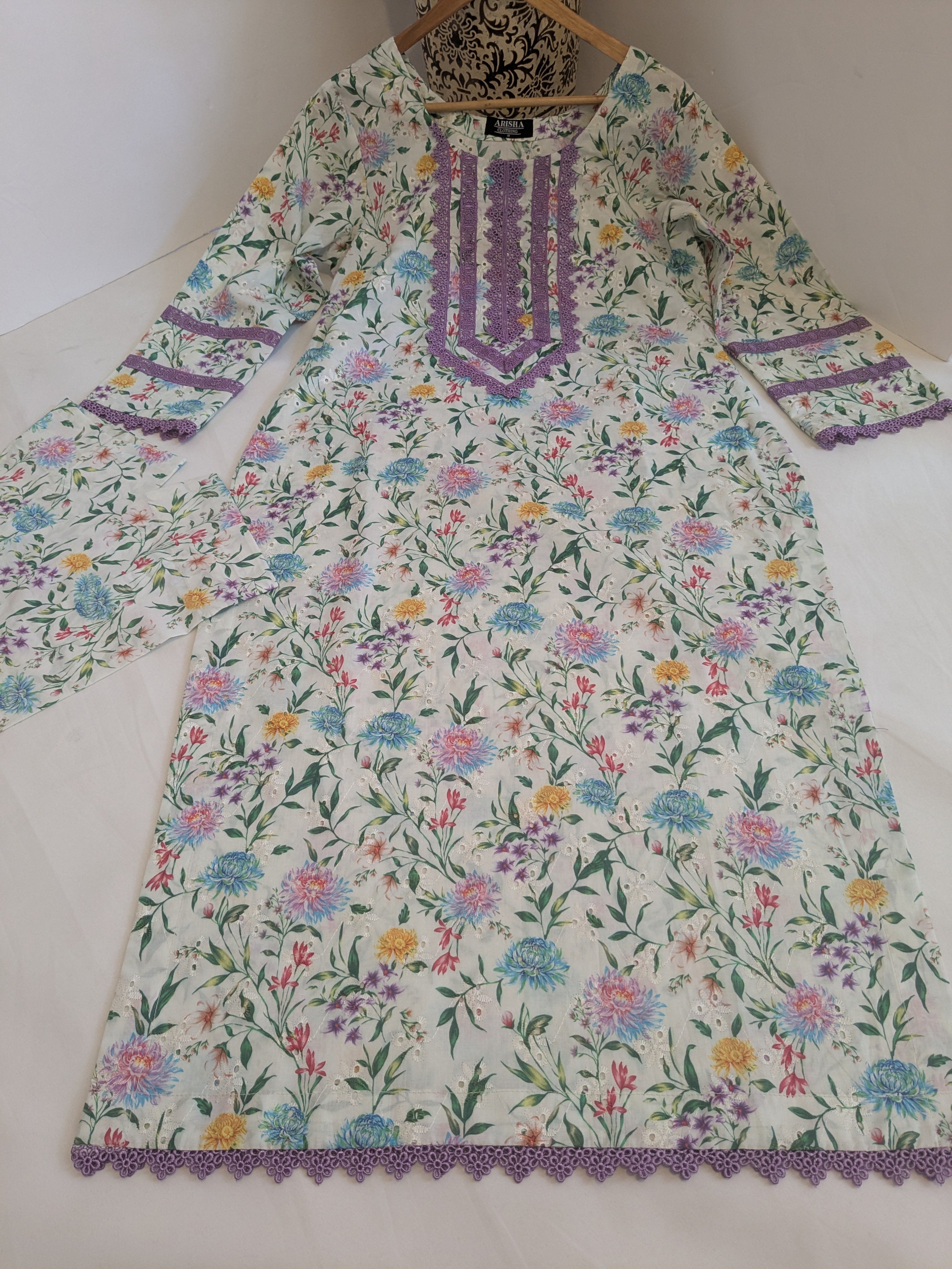 Ethnic White & Lilac Floral 2 Piece Lawn Outfit