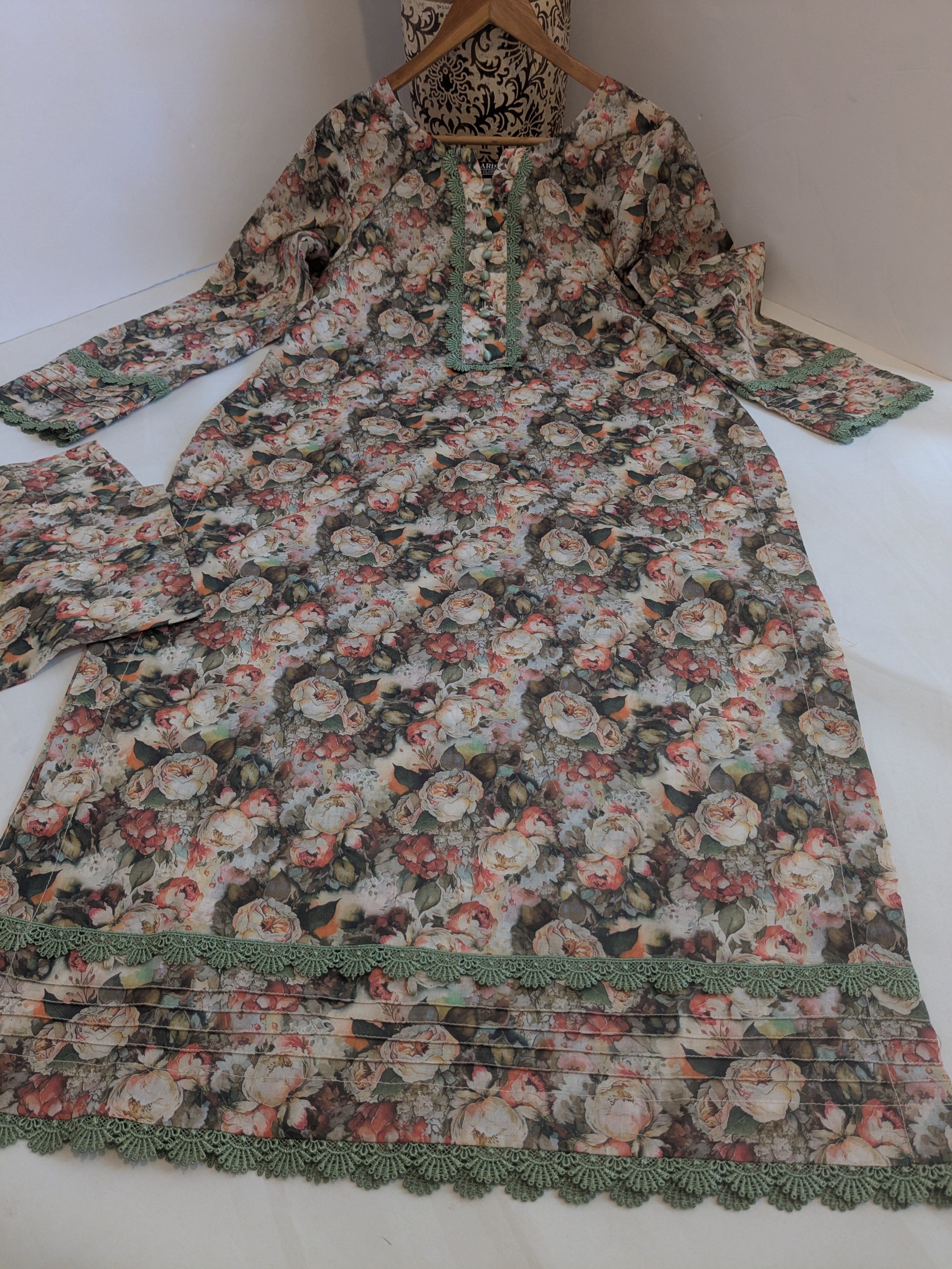 Ethnic Mint Floral 2 Piece Lawn Outfit