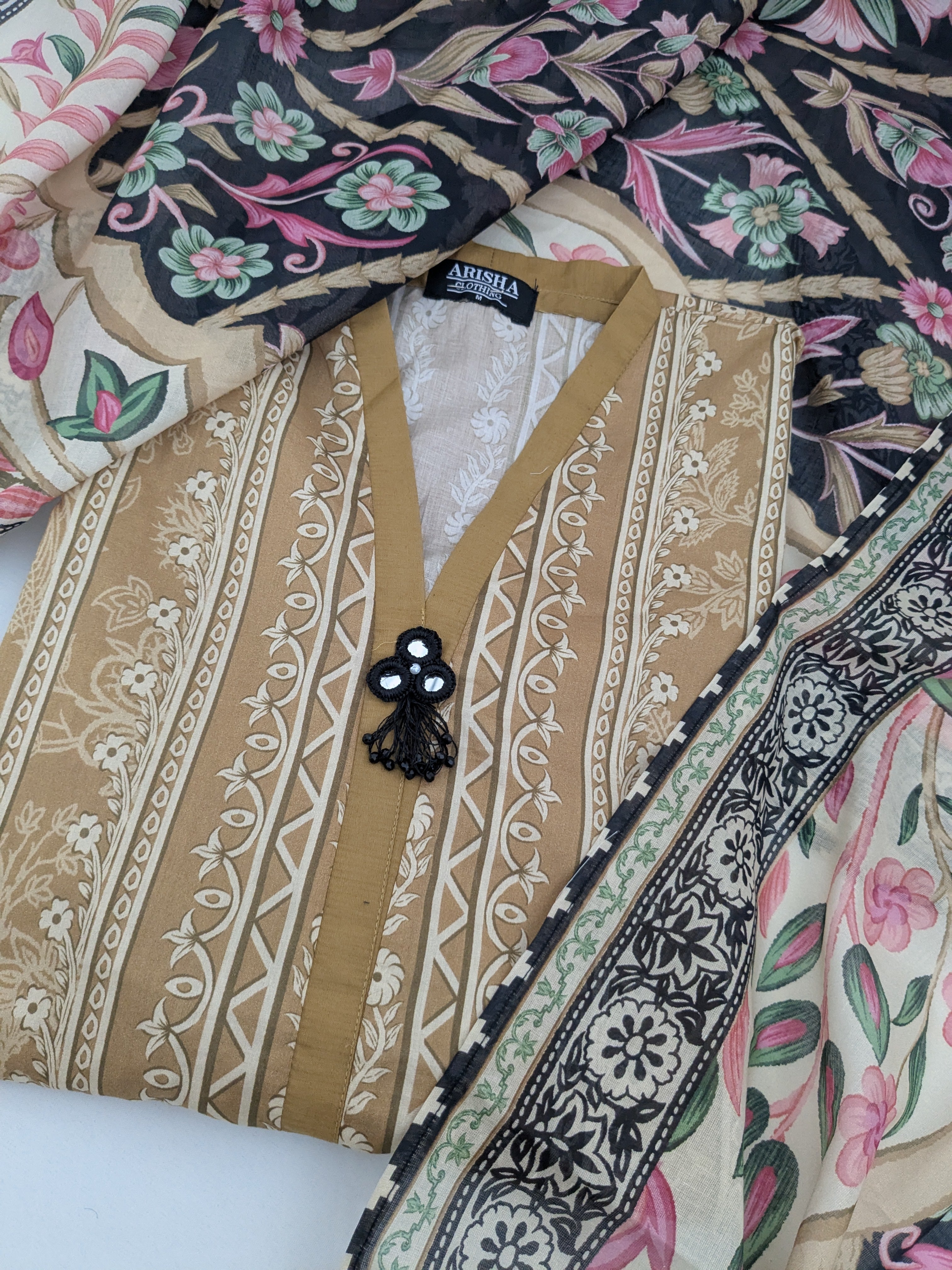 Khaadi Camel and Black 3 Piece Lawn Outfit