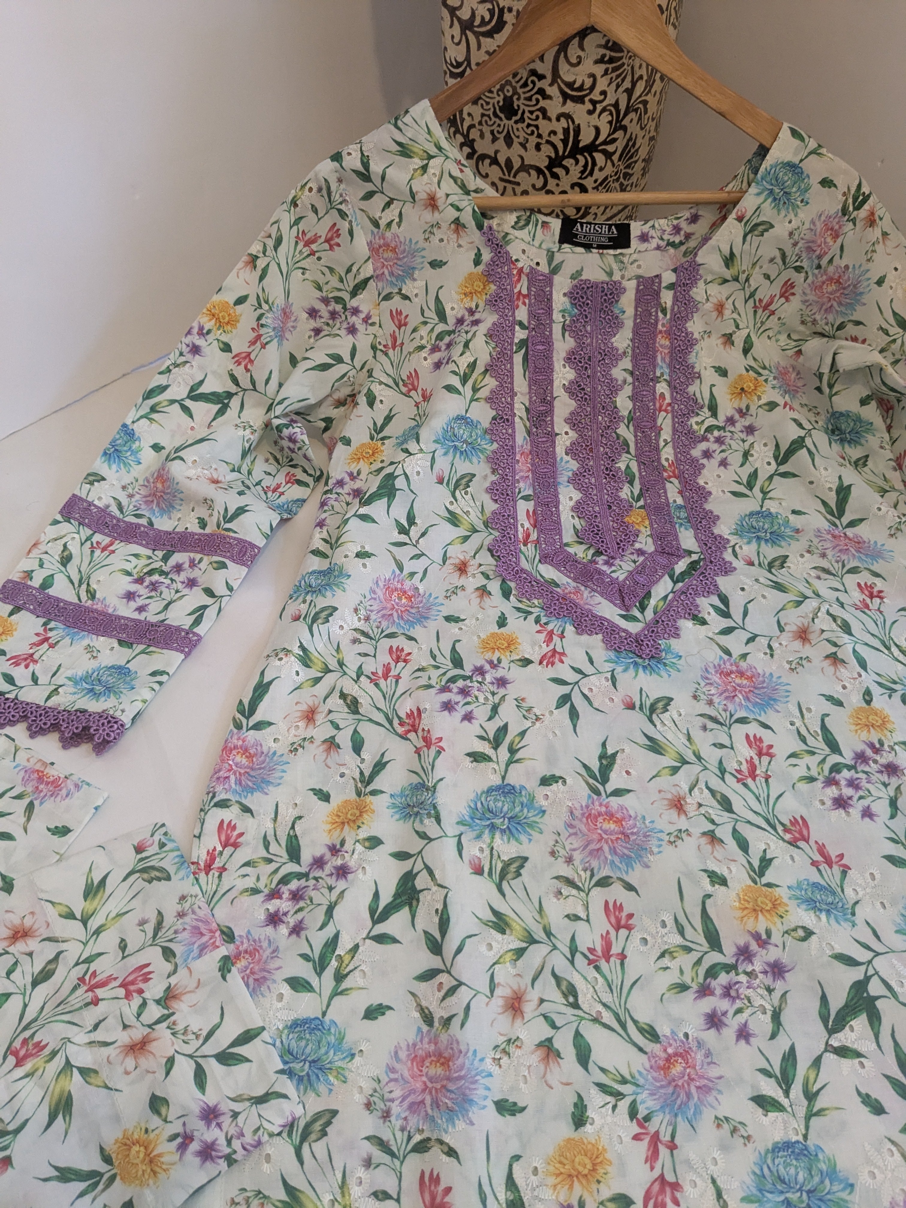 Ethnic White & Lilac Floral 2 Piece Lawn Outfit
