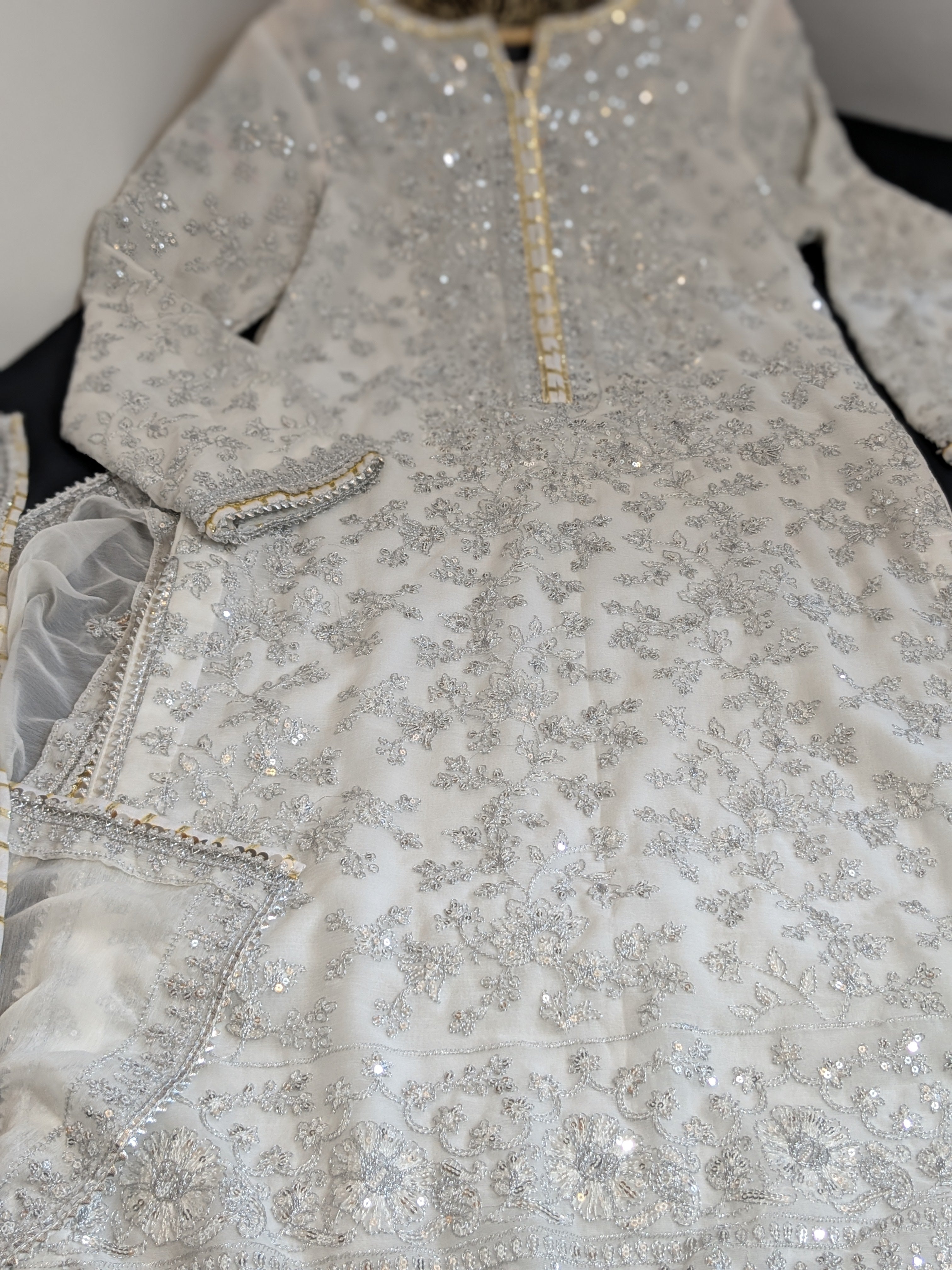 Asim Jofa Pearl White 3 Piece Chiffon Outfit