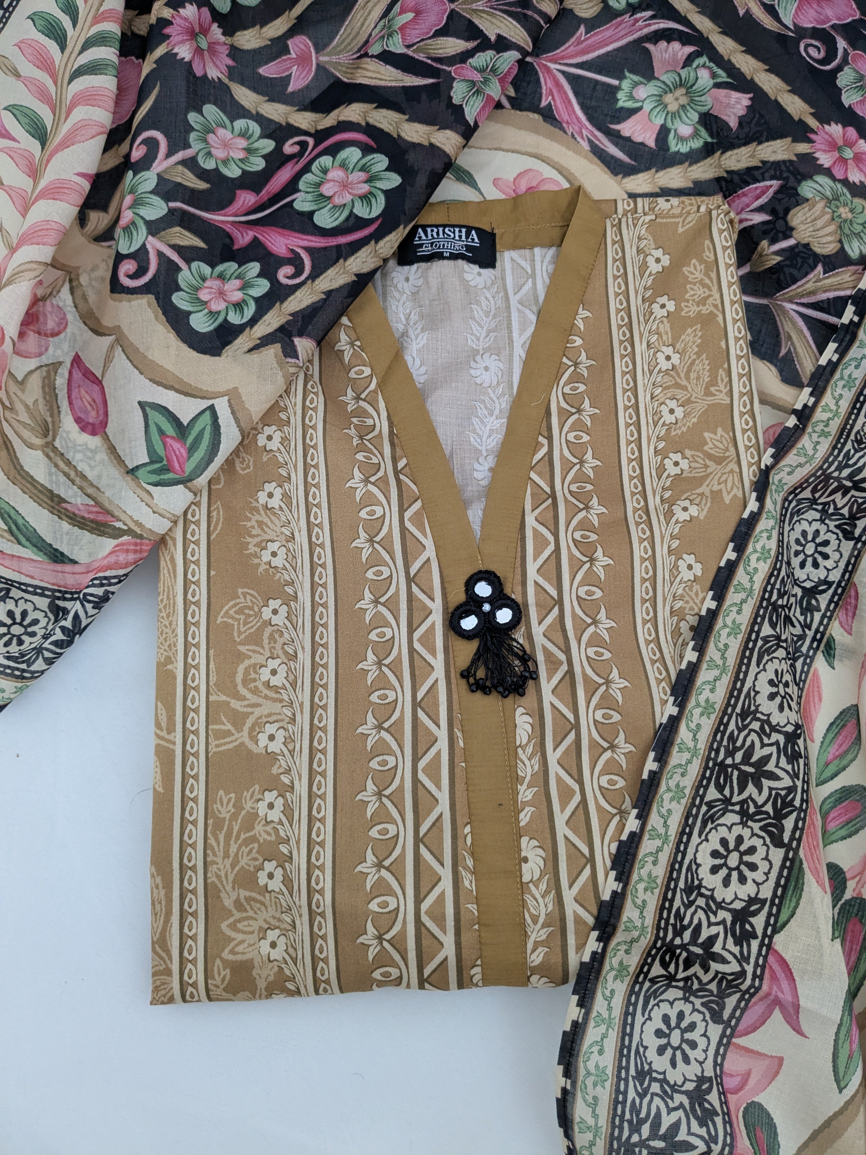 Khaadi Camel and Black 3 Piece Lawn Outfit