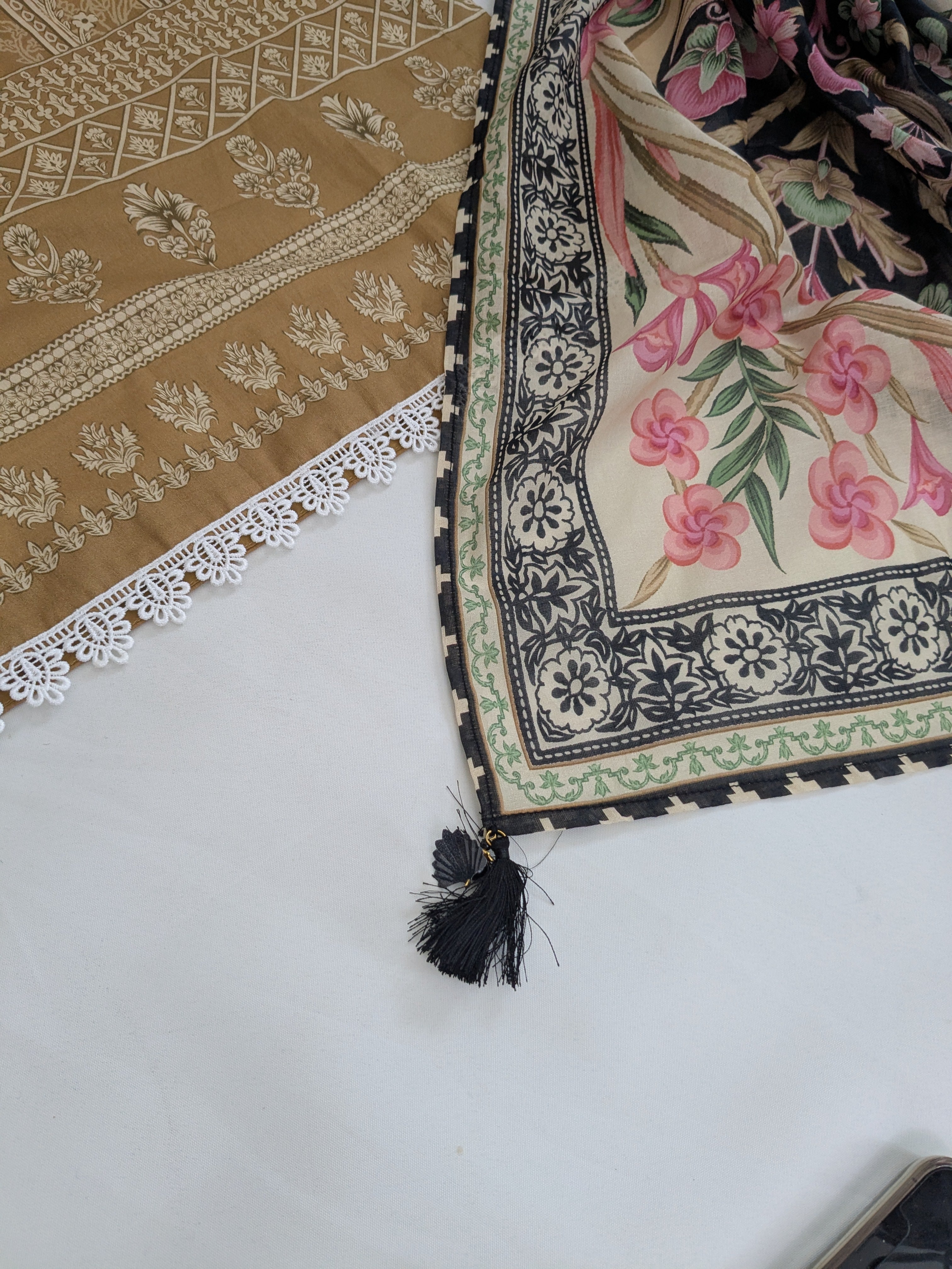 Khaadi Camel and Black 3 Piece Lawn Outfit