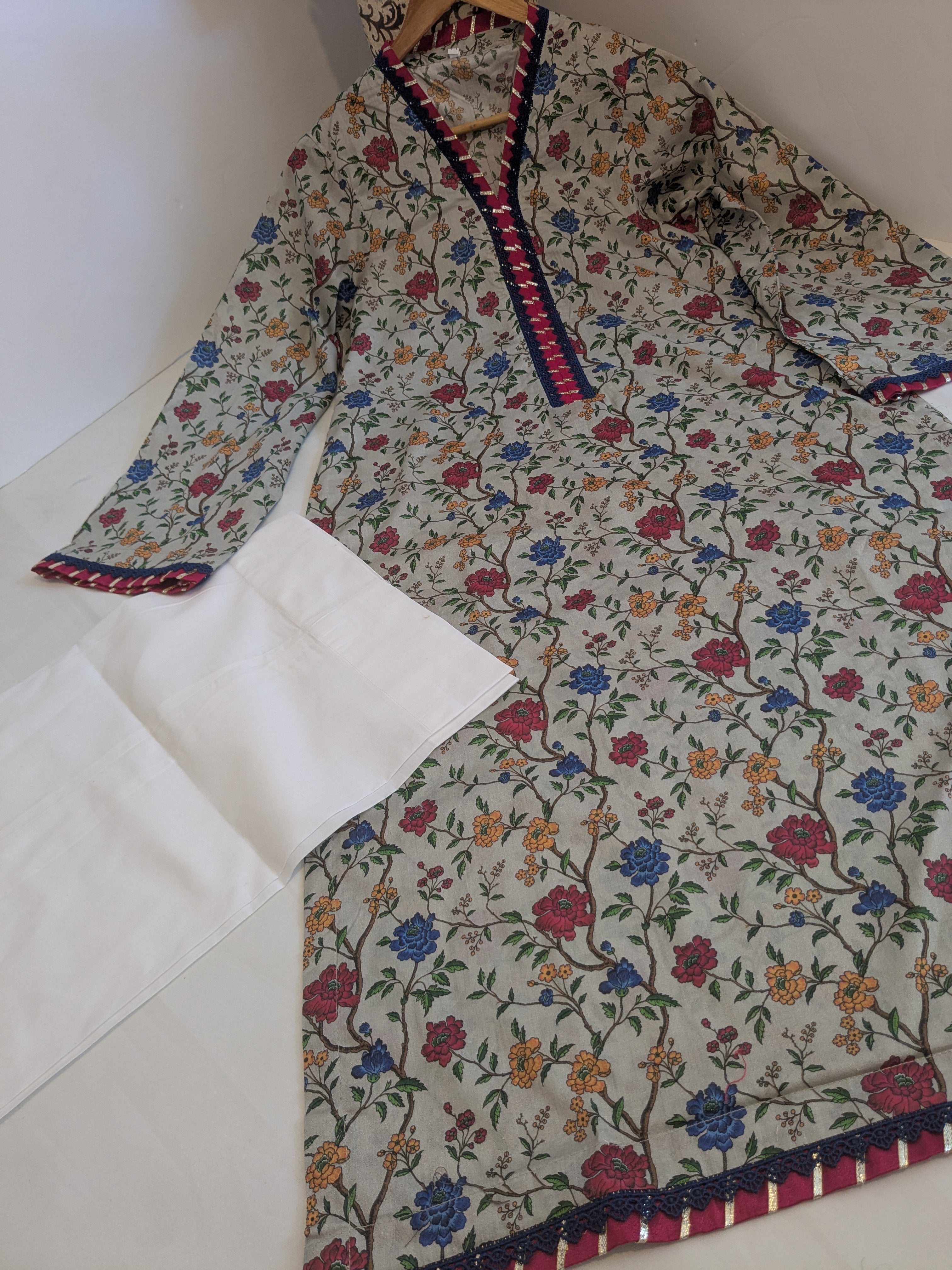 Beige Floral 2 Piece Lawn Outfit