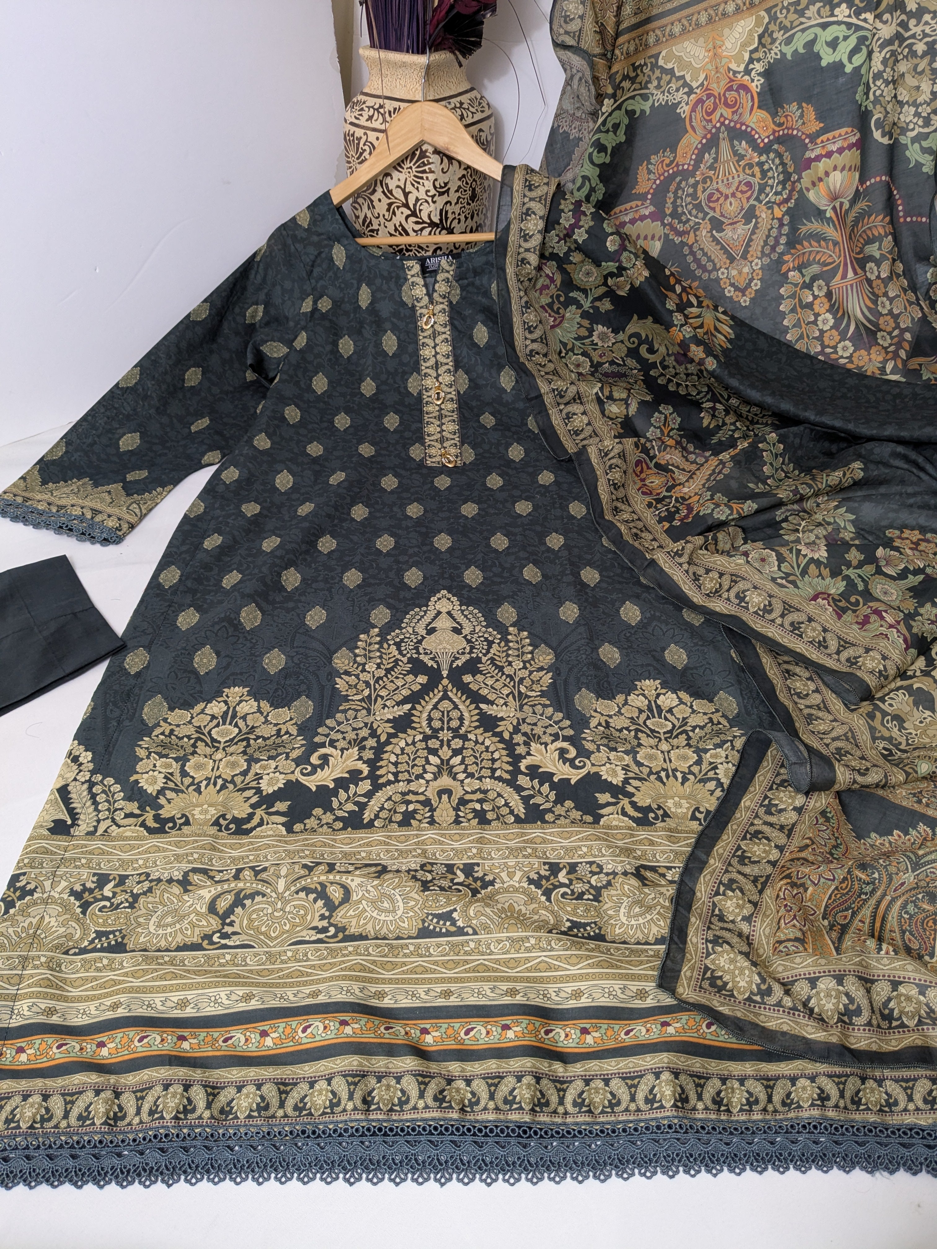 Khaadi Stone Grey 3 Piece Lawn Outfit