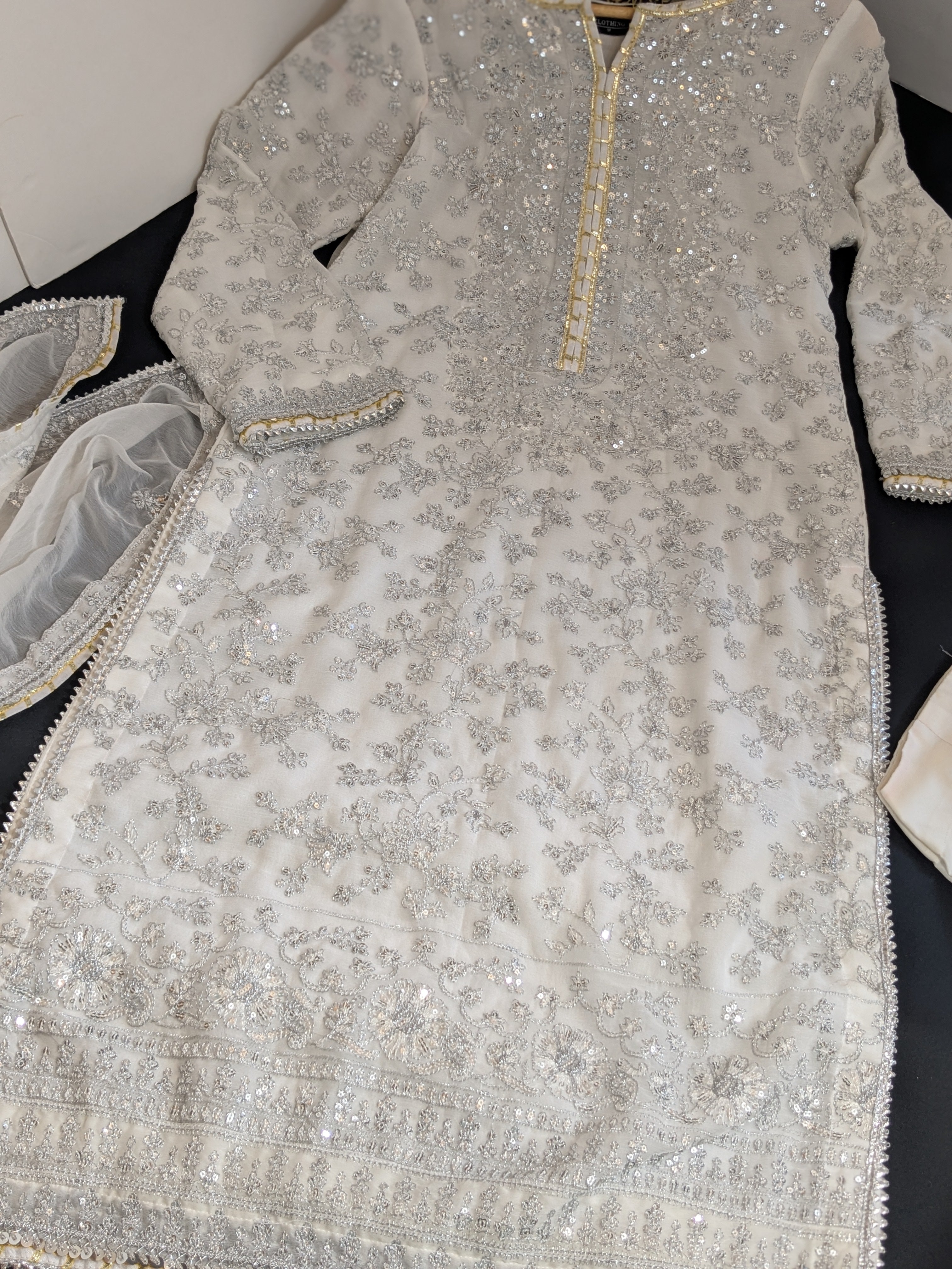 Asim Jofa Pearl White 3 Piece Chiffon Outfit