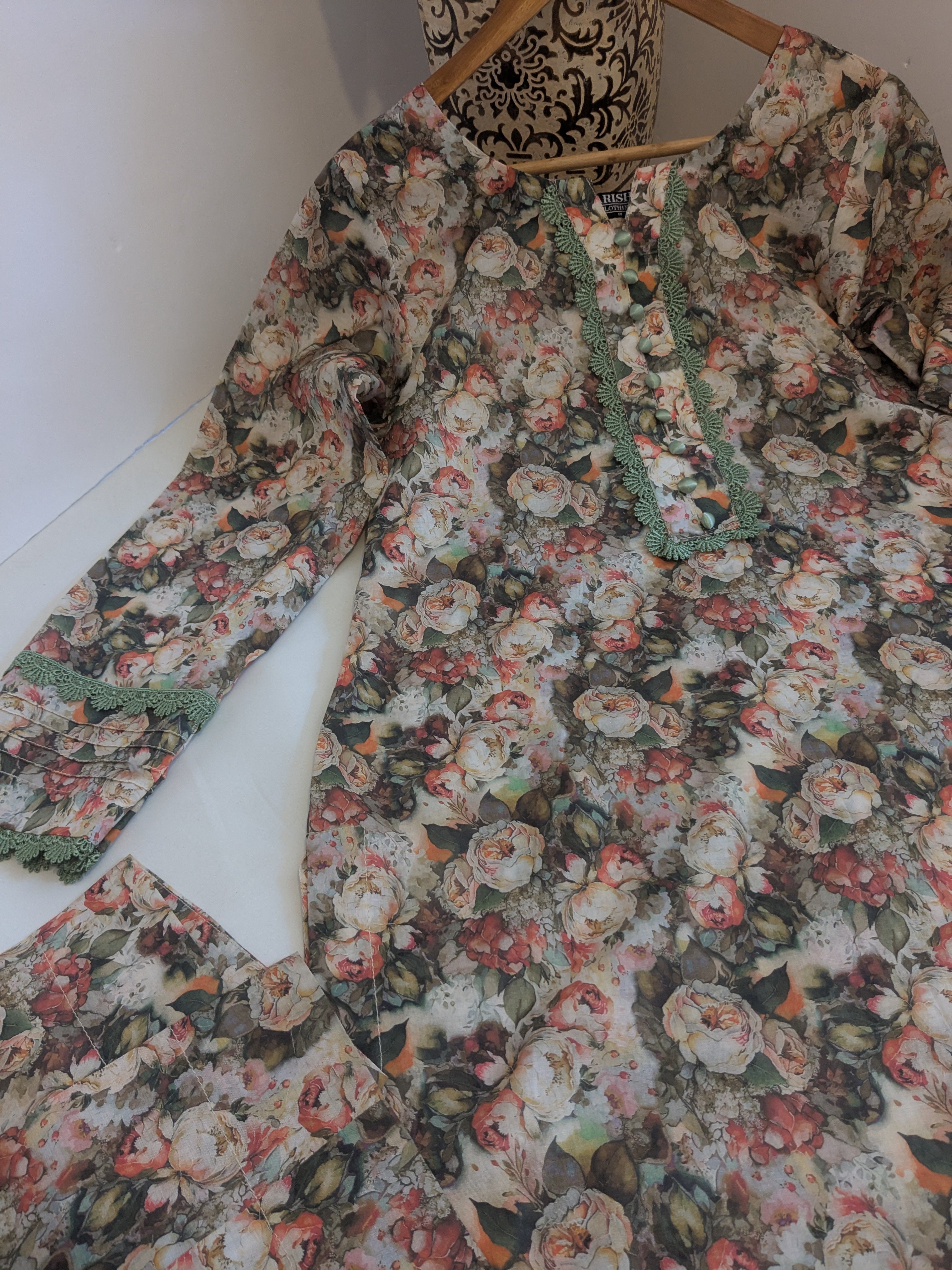 Ethnic Mint Floral 2 Piece Lawn Outfit